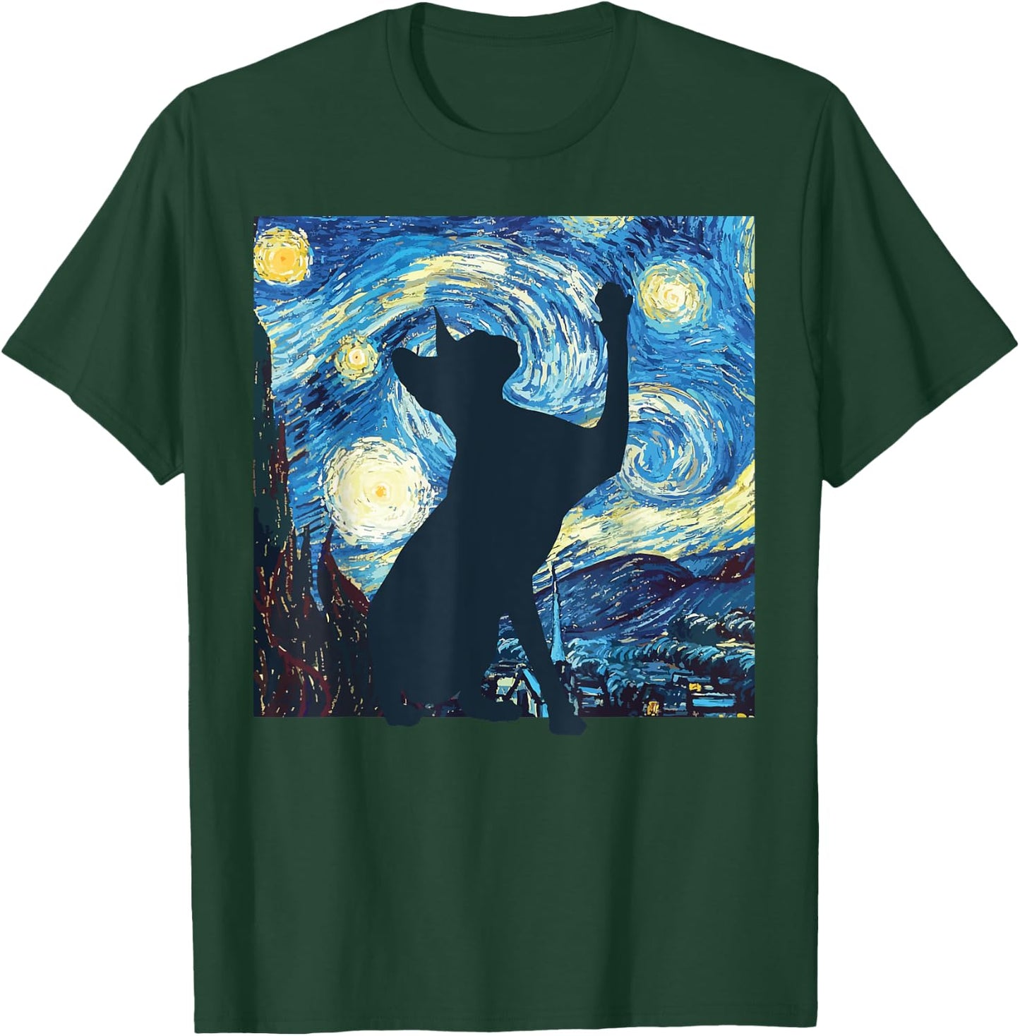 Cat Starry Night Painting Funny Painting Art Women Girls Kid T-Shirt - T-Shirt | Forest