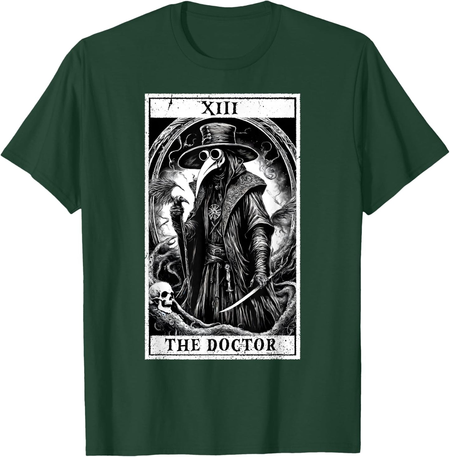 Tarot Card Plague Medical Doctor Magic Occult White on Black T-Shirt - T-Shirt | Forest