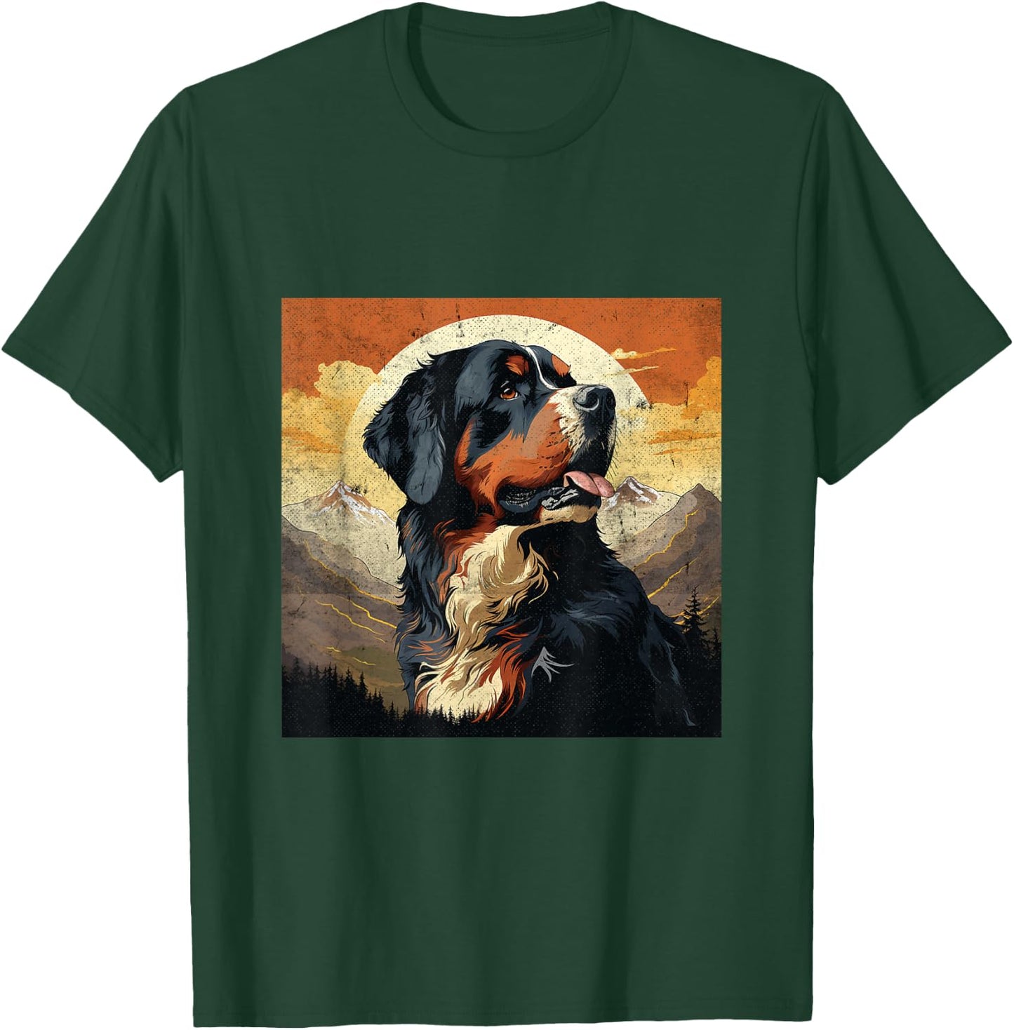 Vintage Bernese Mountain Dog Distressed Mountain Sunset T-Shirt - T-Shirt | Forest