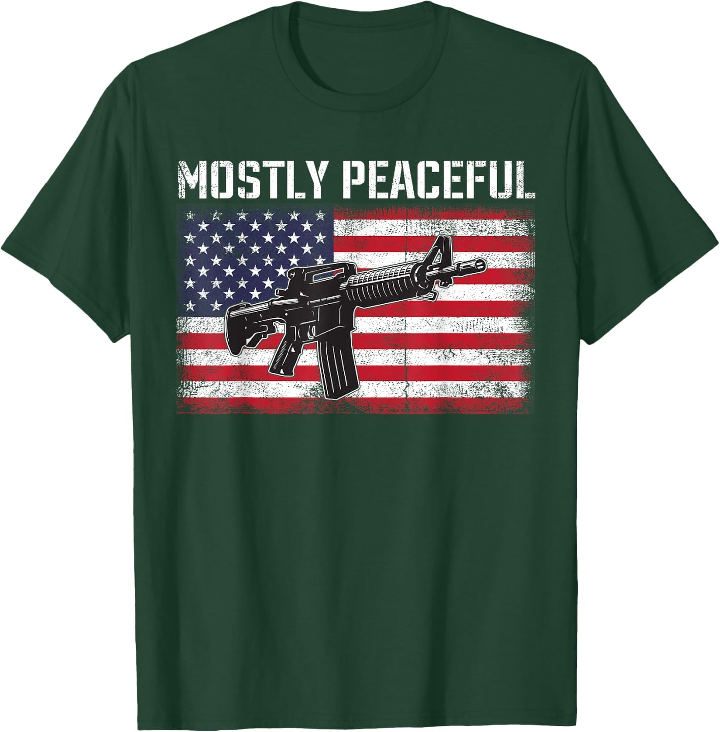 Mostly Peaceful Gun Rights AR-15 American Flag 2A T-Shirt - T-Shirt | Forest
