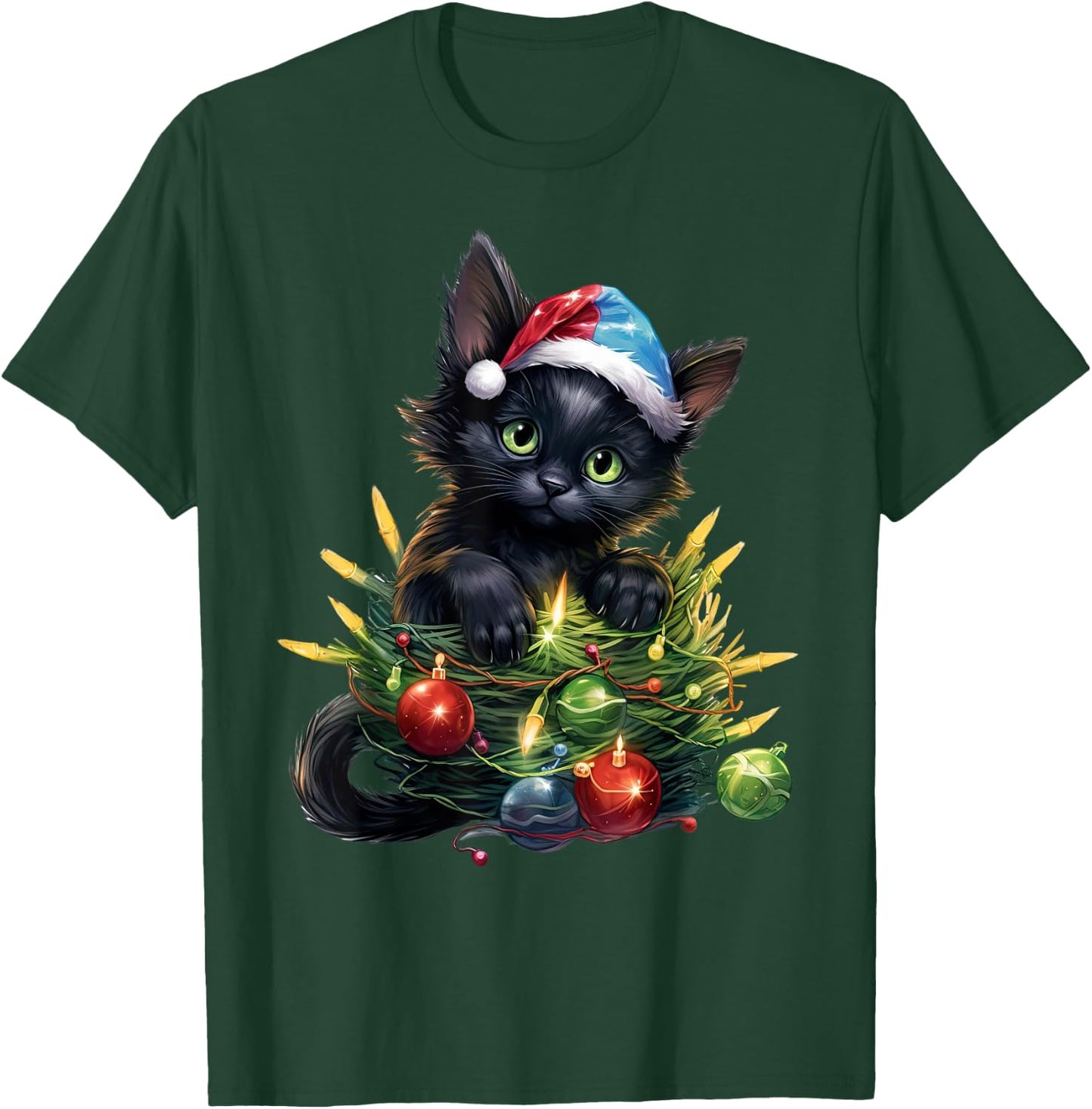 Cute Christmas Cat kittens with Santa Claus hat merry catmas T-Shirt - T-Shirt | Forest
