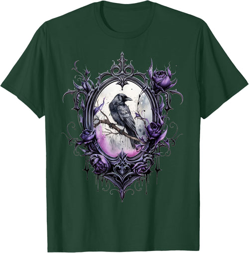 Gothic Halloween Raven Rose Purple Majestic Bird