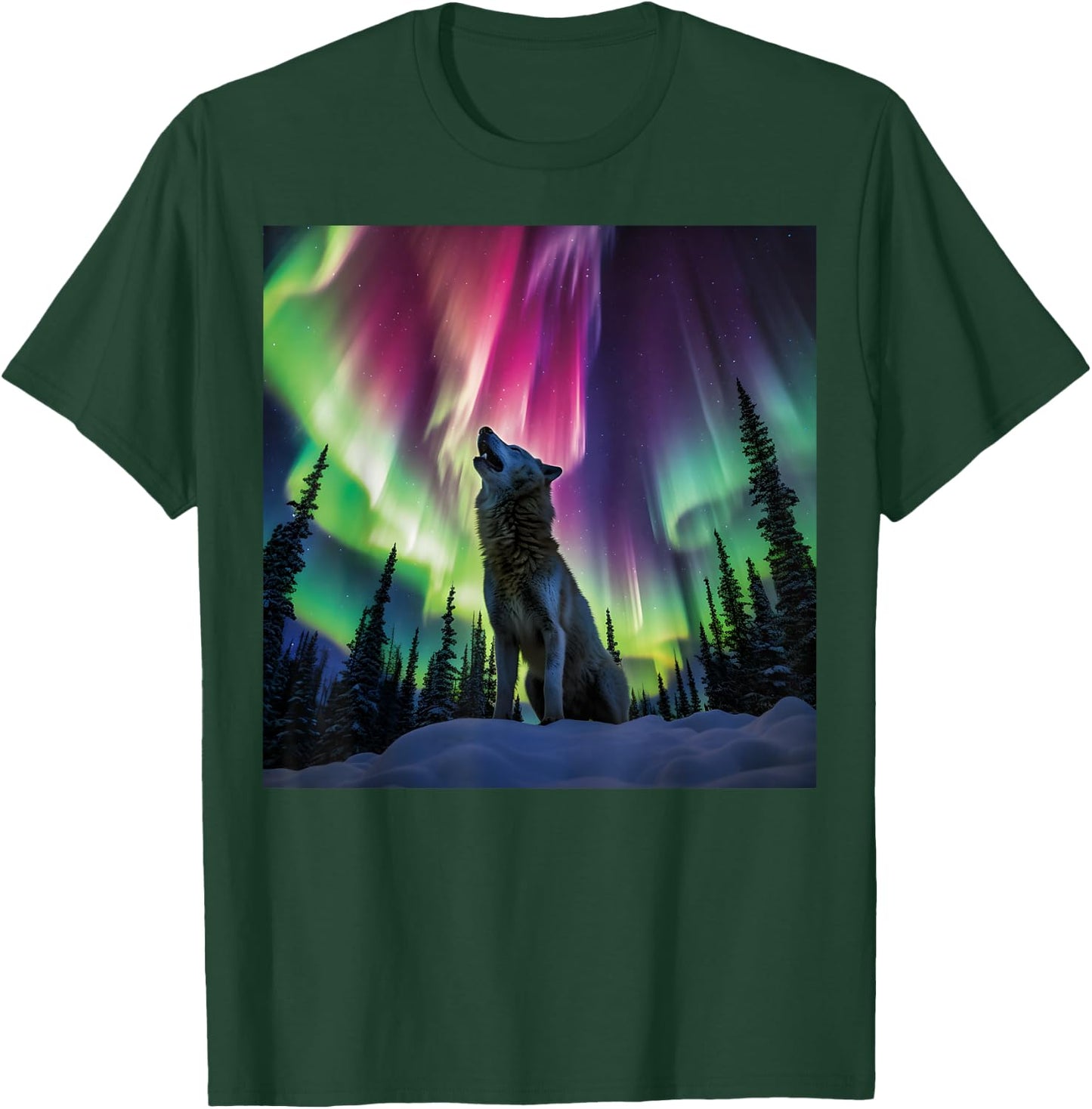 Alaska Aurora Borealis Howling Wolf Aesthetic Photo Souvenir T-Shirt - T-Shirt | Forest