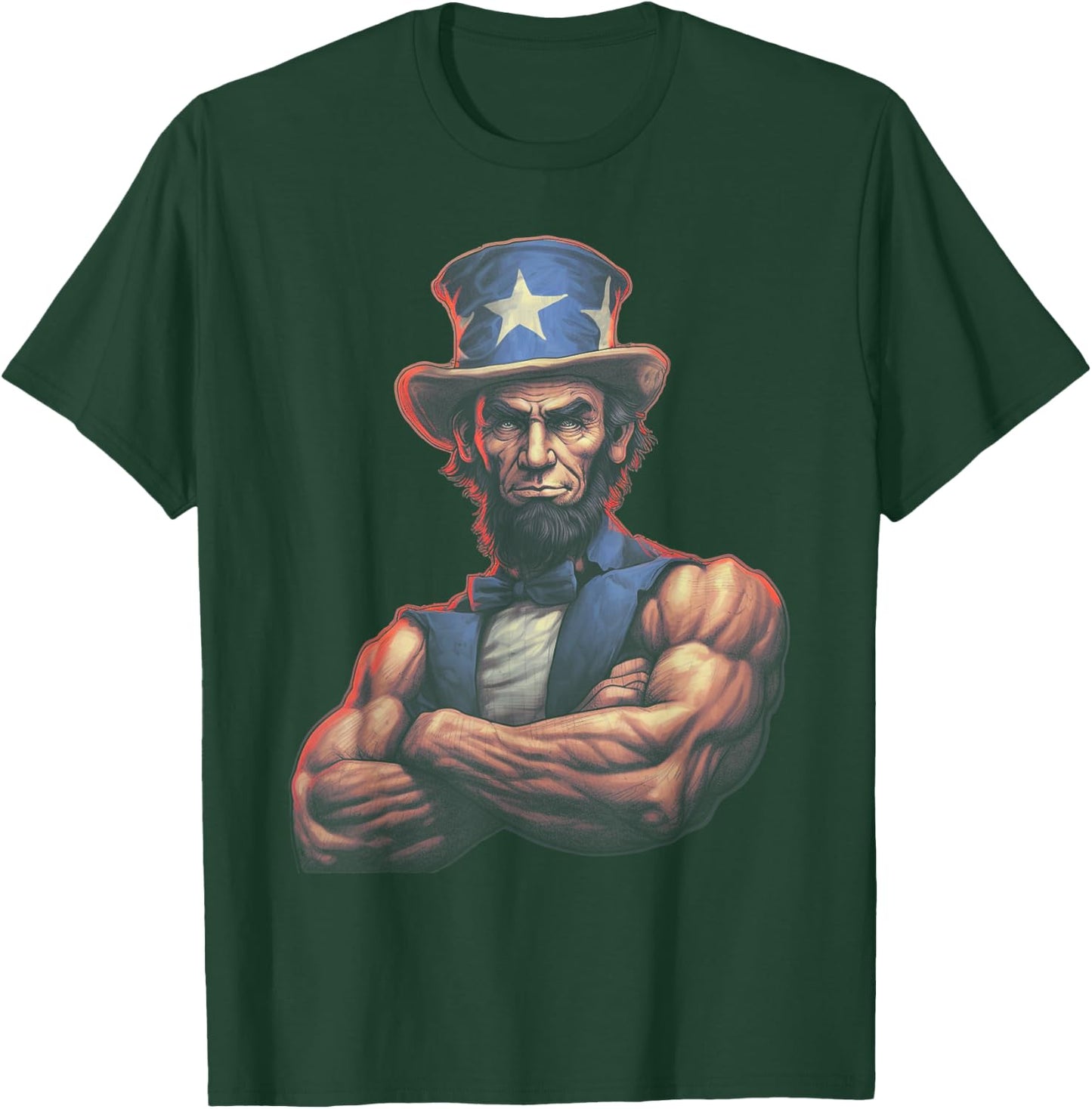 USA 4th Of July, Abraham Lincoln Funny Workout Muscles T-Shirt - T-Shirt | Forest