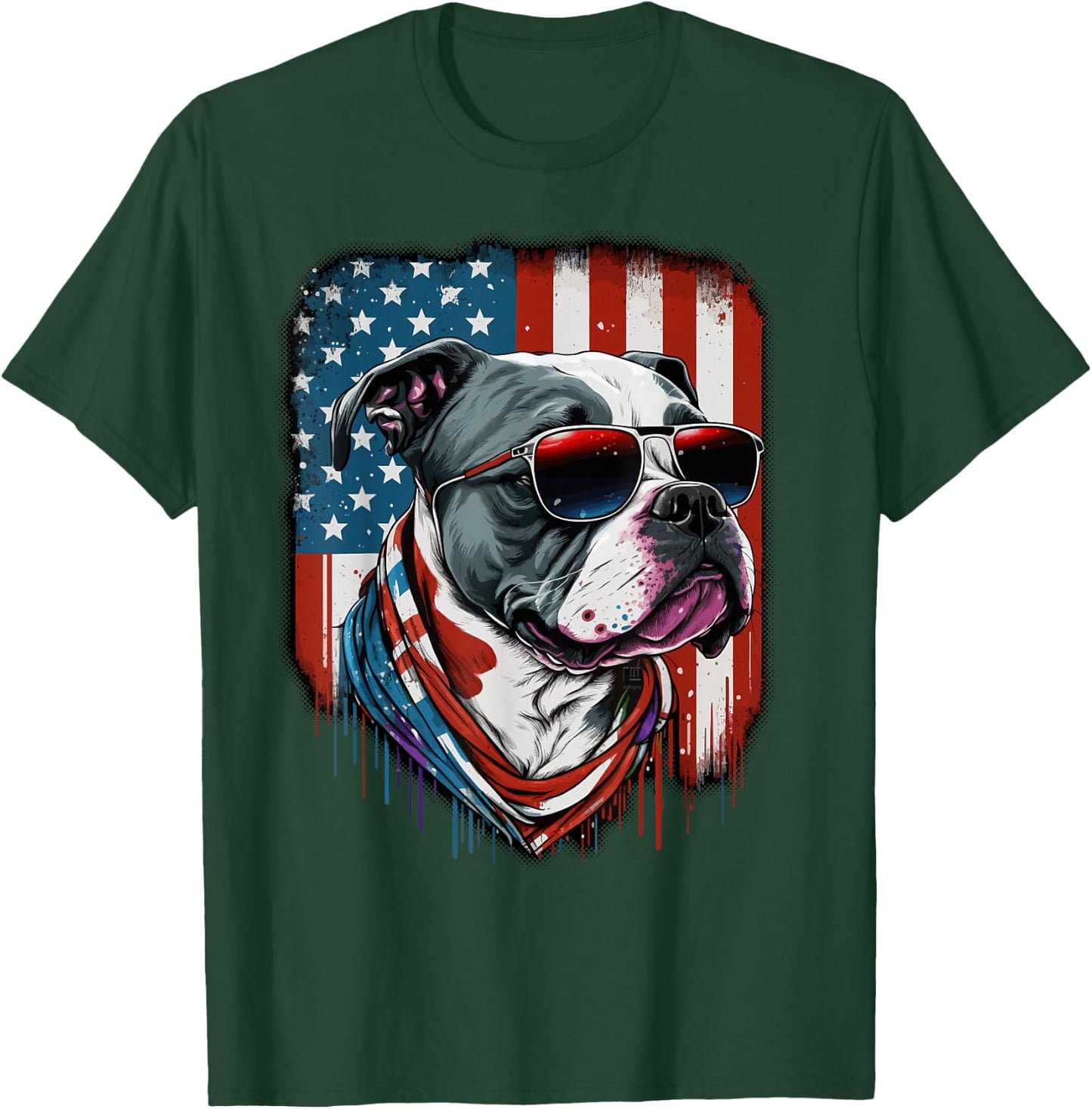 Pitbull Dog Red White Blue American Flag Sunglasses T-Shirt - T-Shirt | Forest