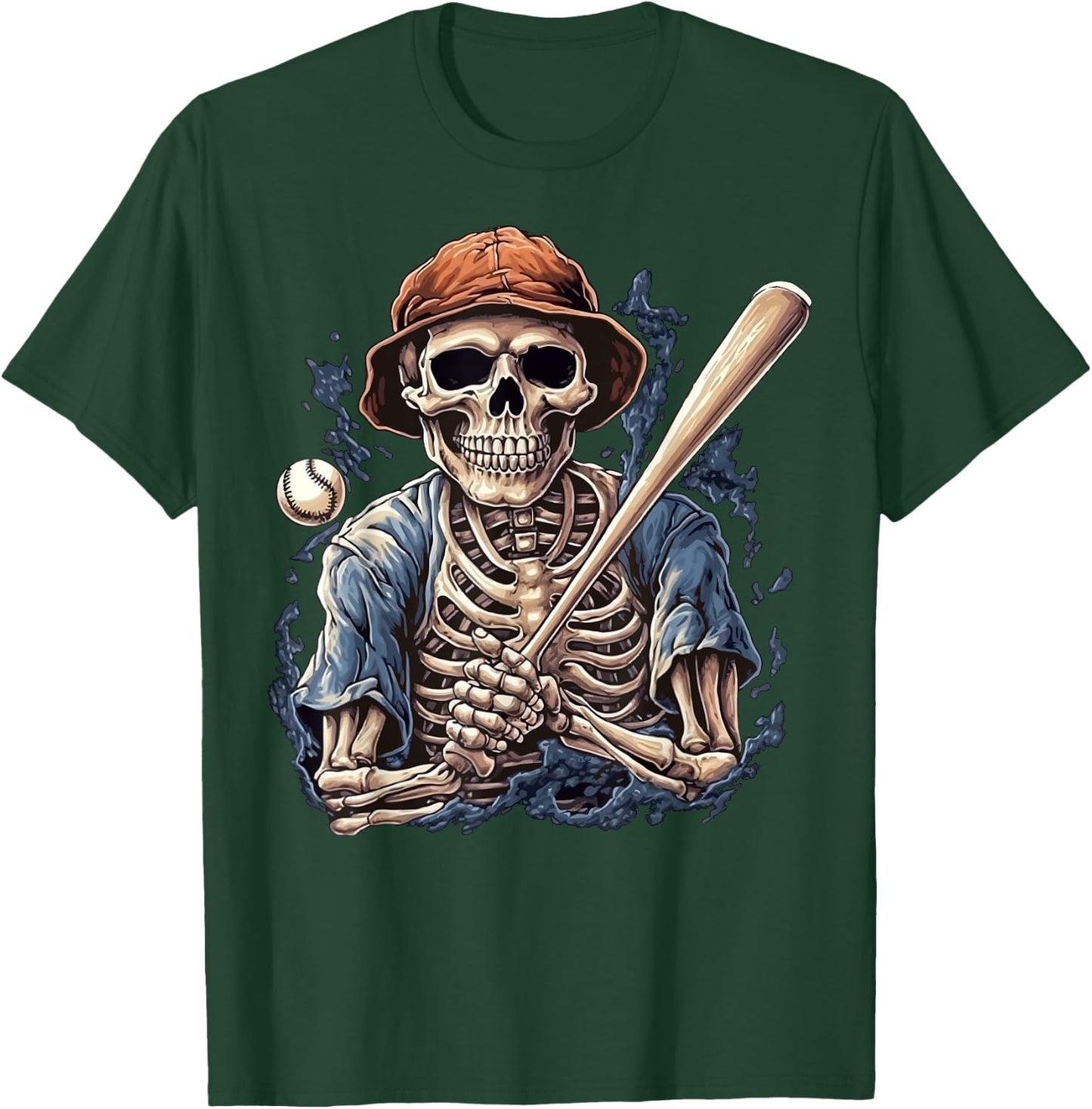 Skeleton Playing Baseball Halloween Scary Pirate Skeleton T-Shirt - T-Shirt | Forest