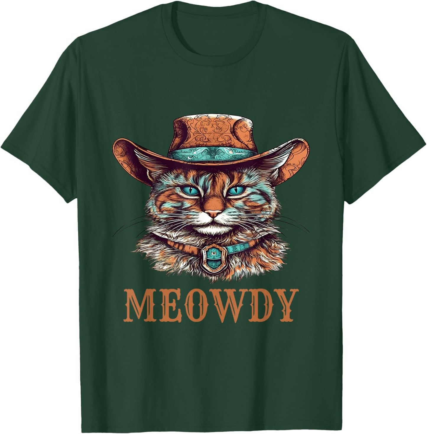 Funny Cat Graphic Howdy Western Cowboy Cowgirl Meowdy Cat T-Shirt - T-Shirt | Forest