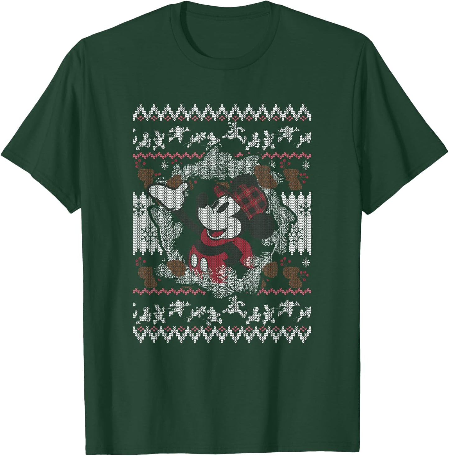 Disney Mickey and Friends Christmas Plaid Ugly Sweater T-Shirt - T-Shirt | Forest