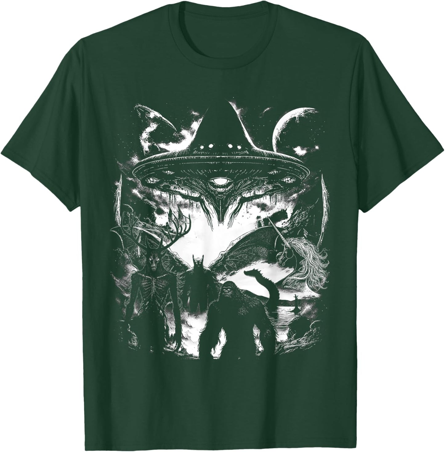 Bigfoot Loch Ness Monster Mothman Wendigo Alien Cryptid T-Shirt - T-Shirt | Forest