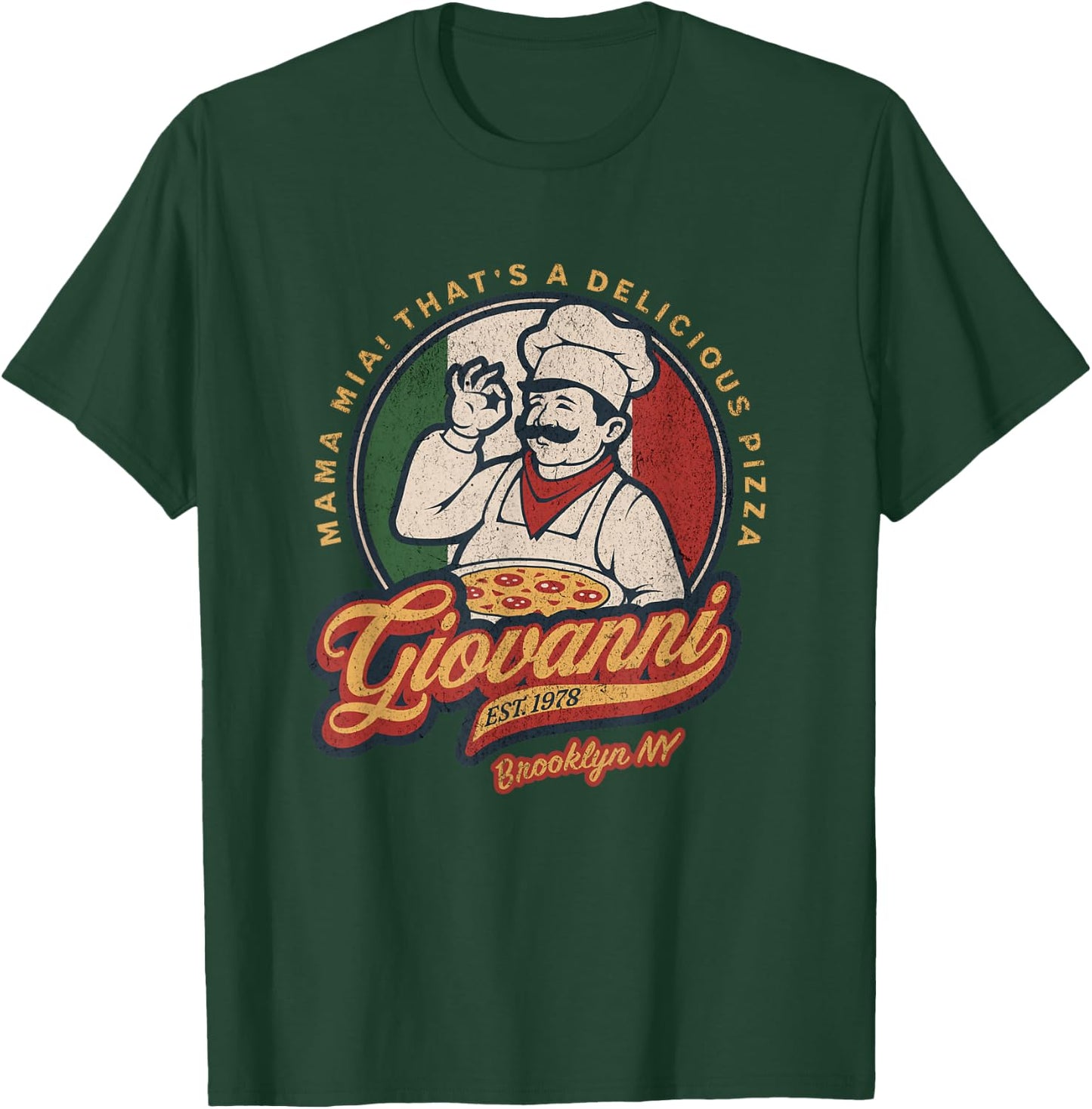 Vintage New York Pizza Retro 70s Giovanni Brooklyn NY T-Shirt - T-Shirt | Forest