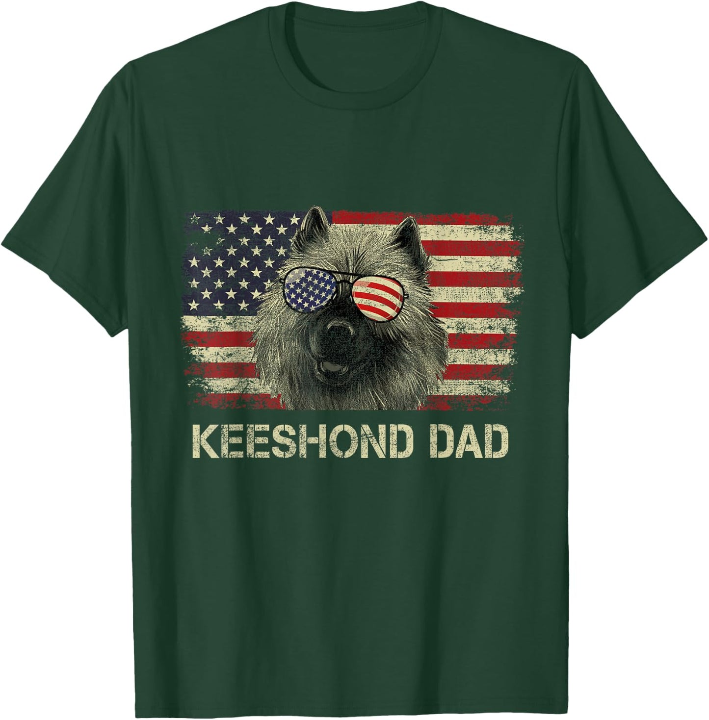 Keeshond Dad Dog Lovers American Flag 4th Of July T-Shirt - T-Shirt | Forest