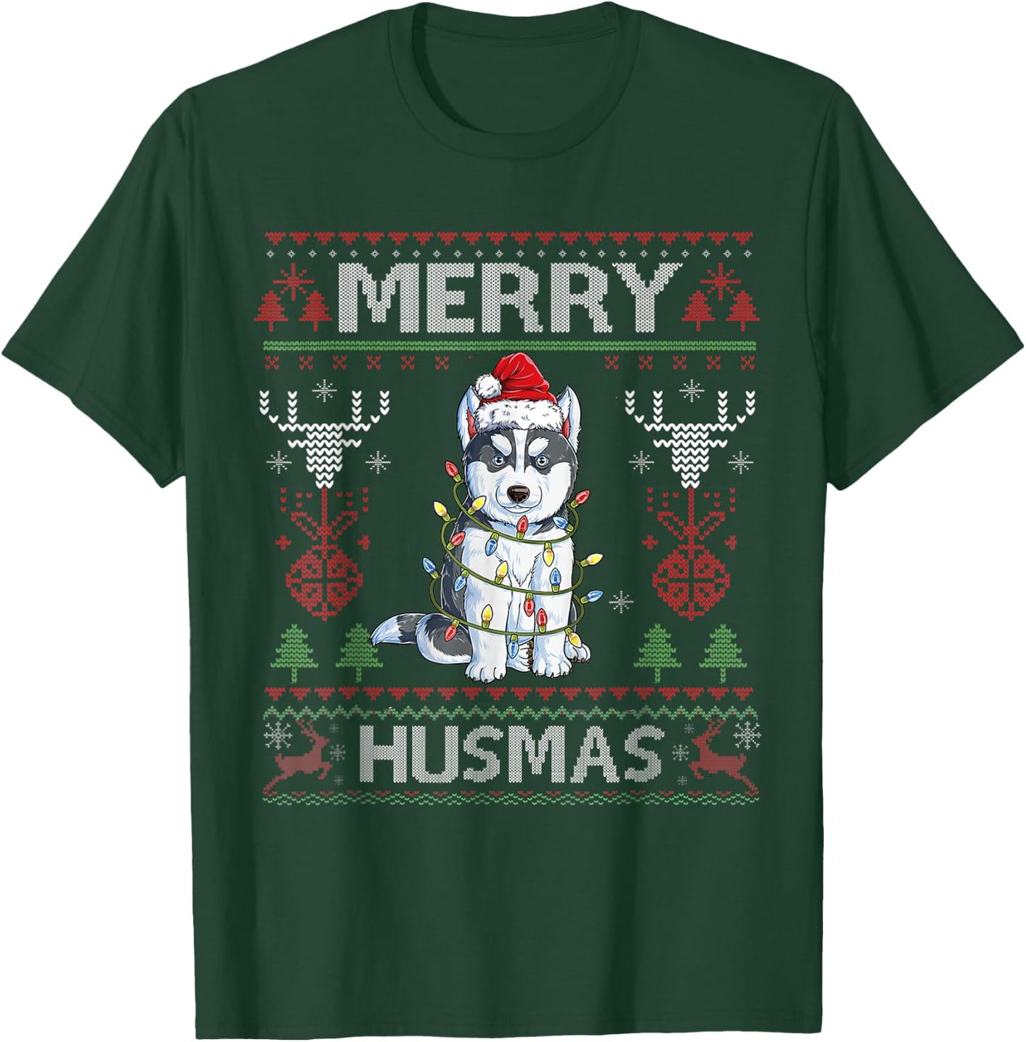 Cute Merry Huskymas Ugly Sweater Husky Christmas Tree Dog T-Shirt - T-Shirt | Forest