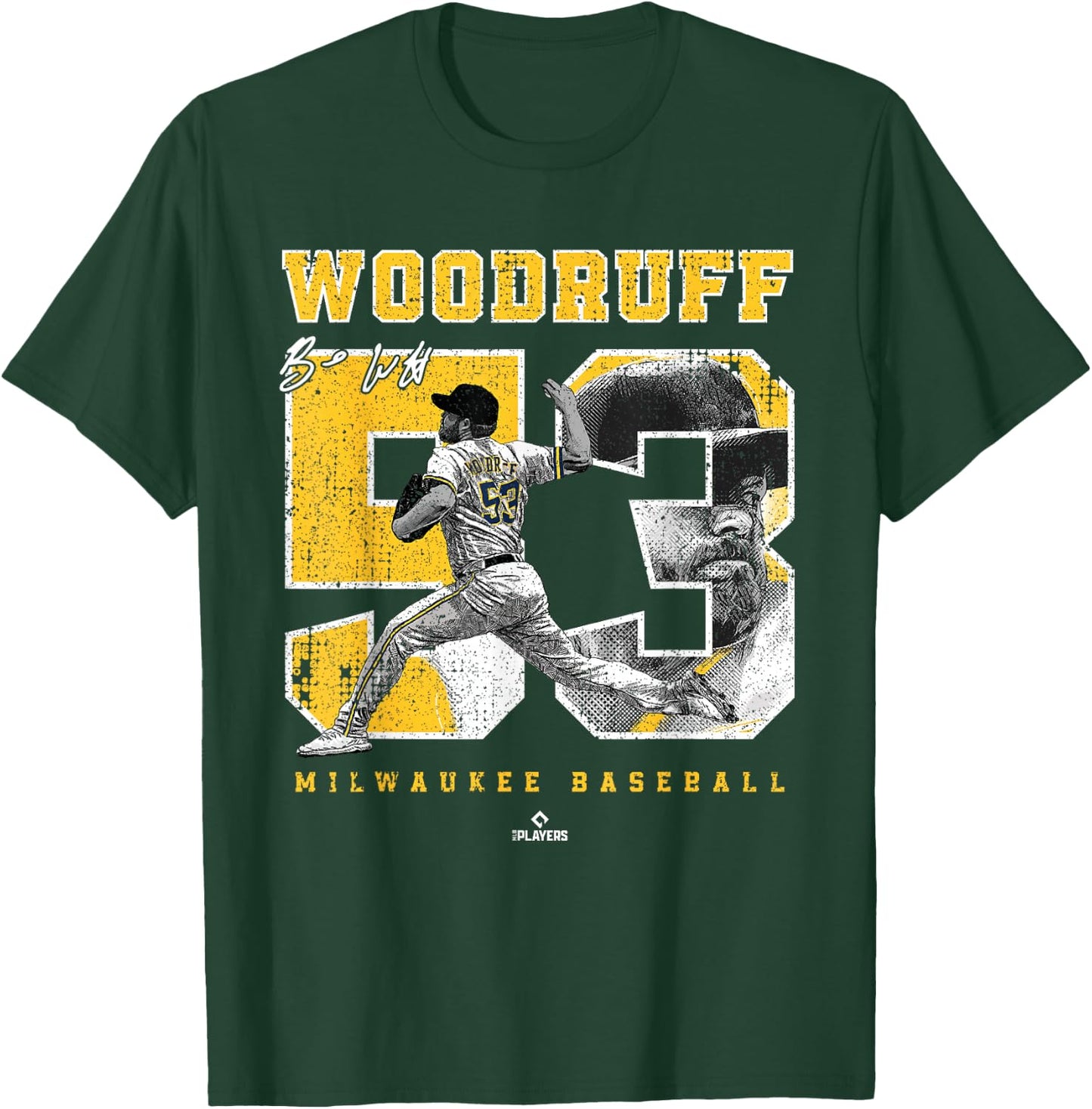 Number and Portrait Brandon Woodruff Milwaukee MLBPA T-Shirt - T-Shirt | Forest