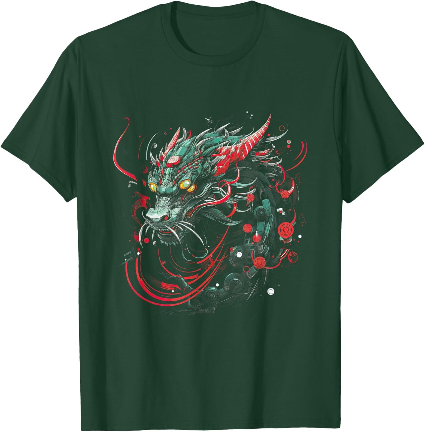 Dragon Asia Mythology Futuristic Japanese Cyberpunk Japan Art Cyber - Women's -Adults Black Short Sleeve Classic Fit Collarless - Small T-Shirt - T-Shirt | Forest