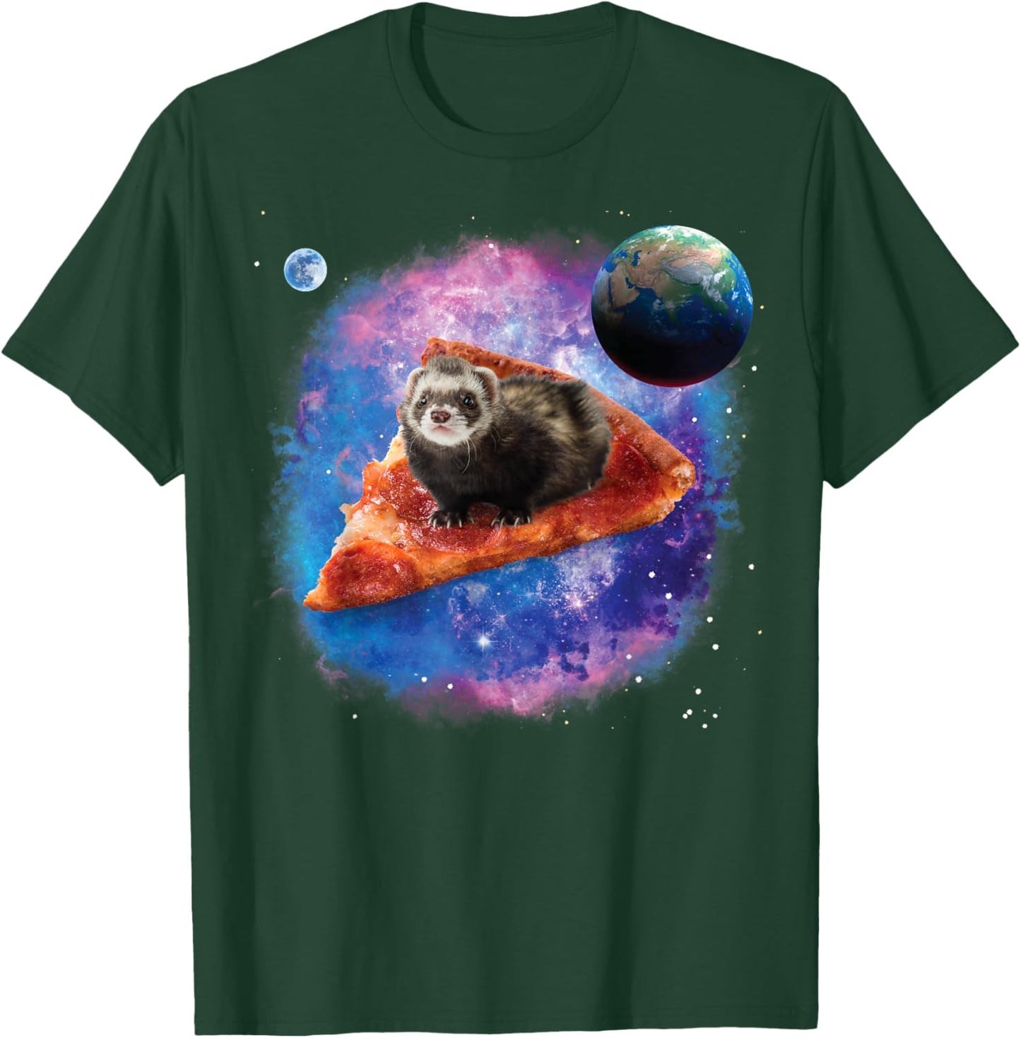 Funny Ferret on a Pizza in Space Ferret T-Shirt - T-Shirt | Forest