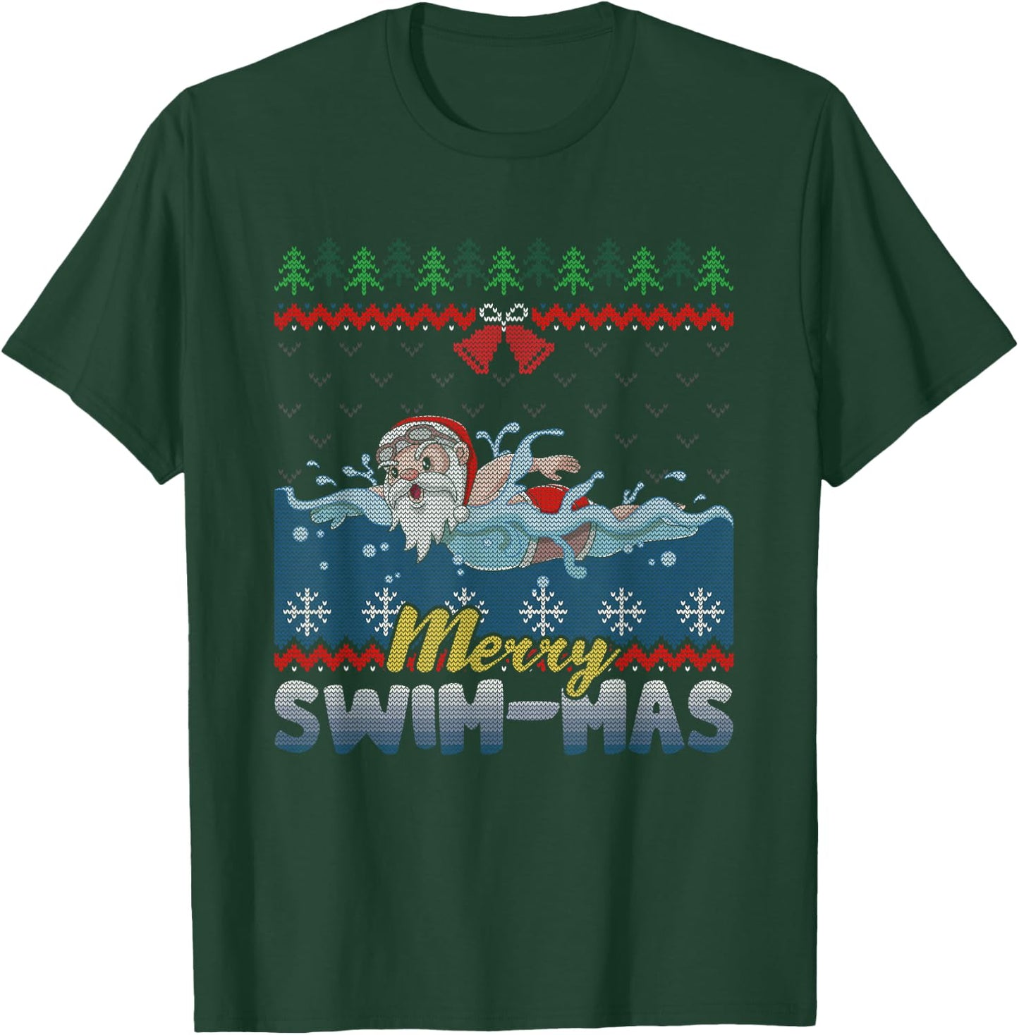 Merry Swim-Mas Santa Claus Swimming Ugly Christmas Sweater T-Shirt - T-Shirt | Forest