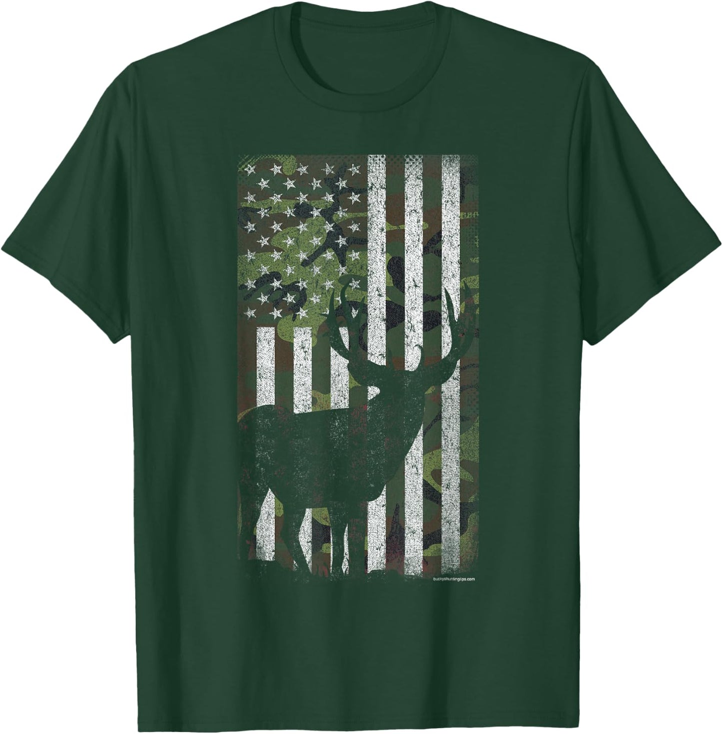 Deer Hunting Mule Deer Buck Camo US Flag - American Retro T-Shirt - T-Shirt | Forest