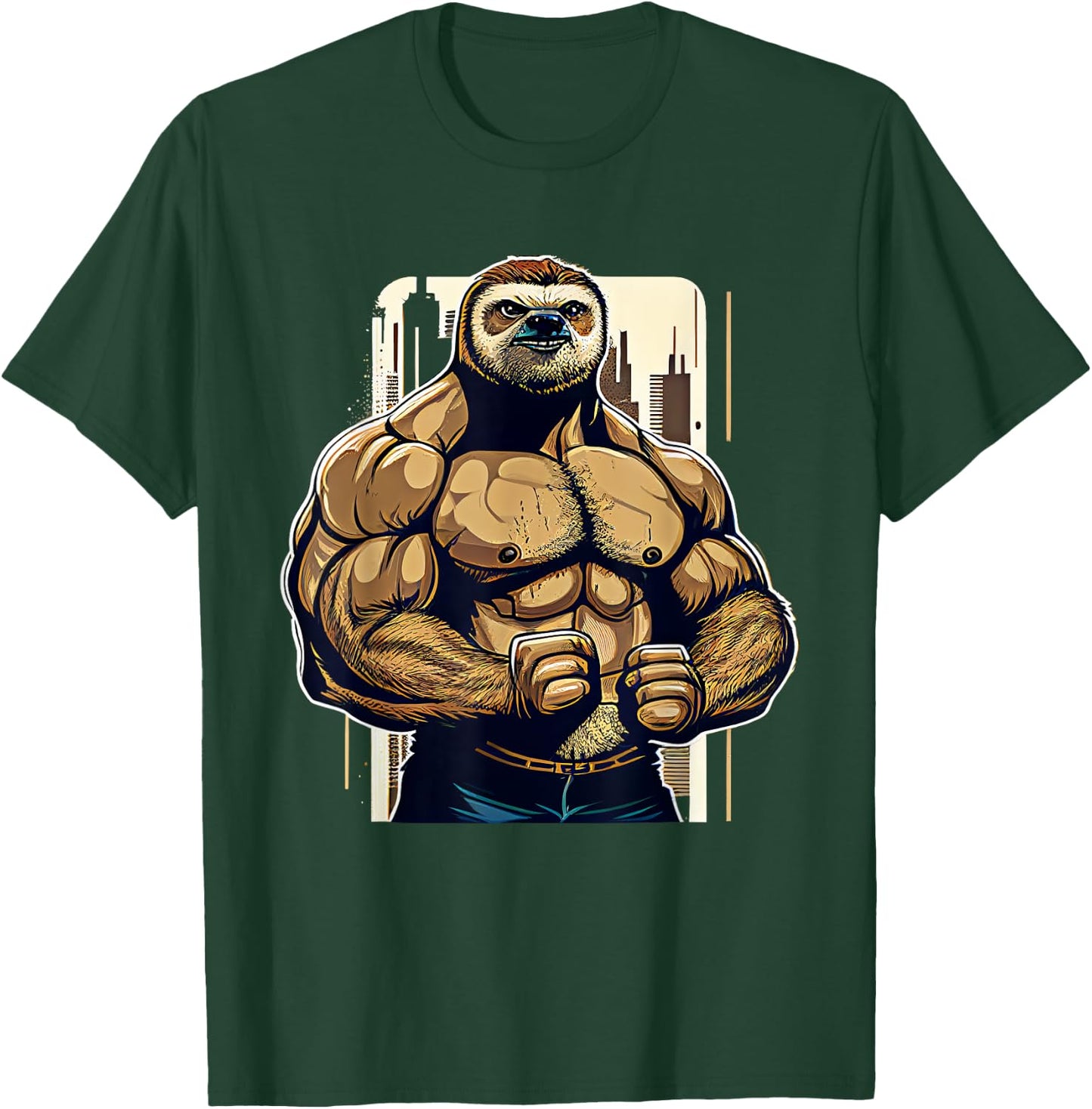 Bodybuilder Sloth Funny Bodybuilding Sloth Fitness Gym T-Shirt - T-Shirt | Forest