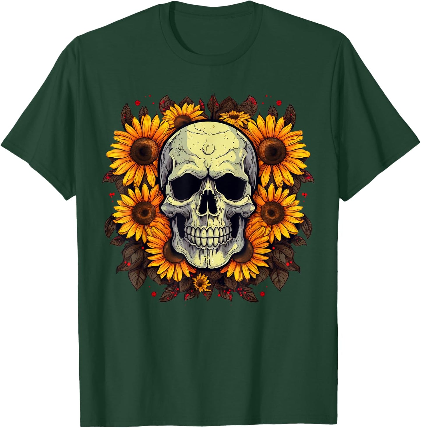 Floral Sugar Skull with Sunflowers T-Shirt - T-Shirt | Forest