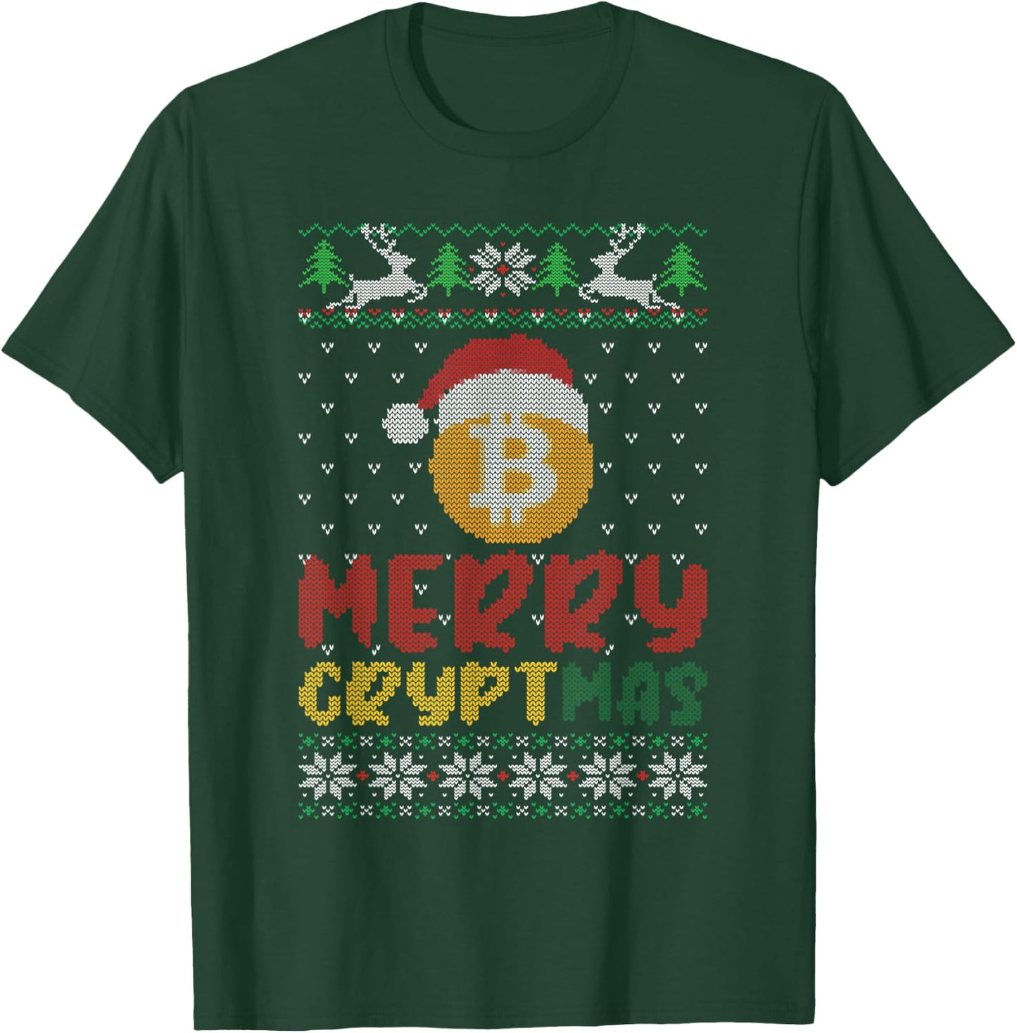 Merry Cryptmas, Ugly Bitcoin Blockchain Santa Hat Christmas T-Shirt - T-Shirt | Forest