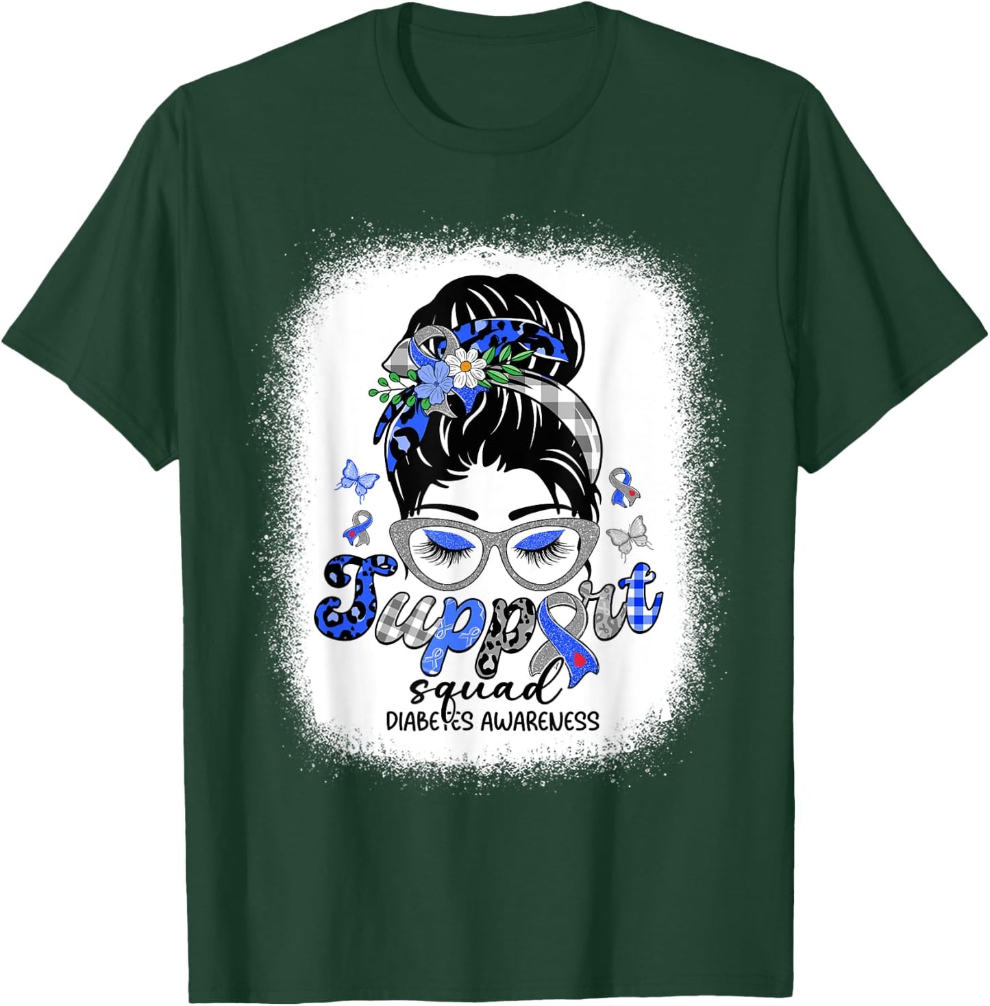 Support Squad Messy Bun Women Diabetes Awareness T-Shirt - T-Shirt | Forest