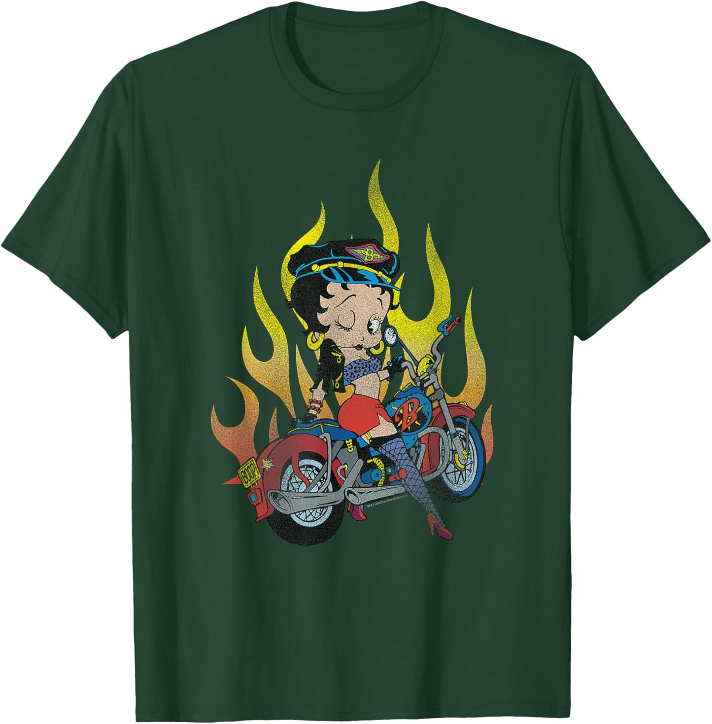 Betty Boop Biker Pose Fire Background V-2 T-Shirt - T-Shirt | Forest