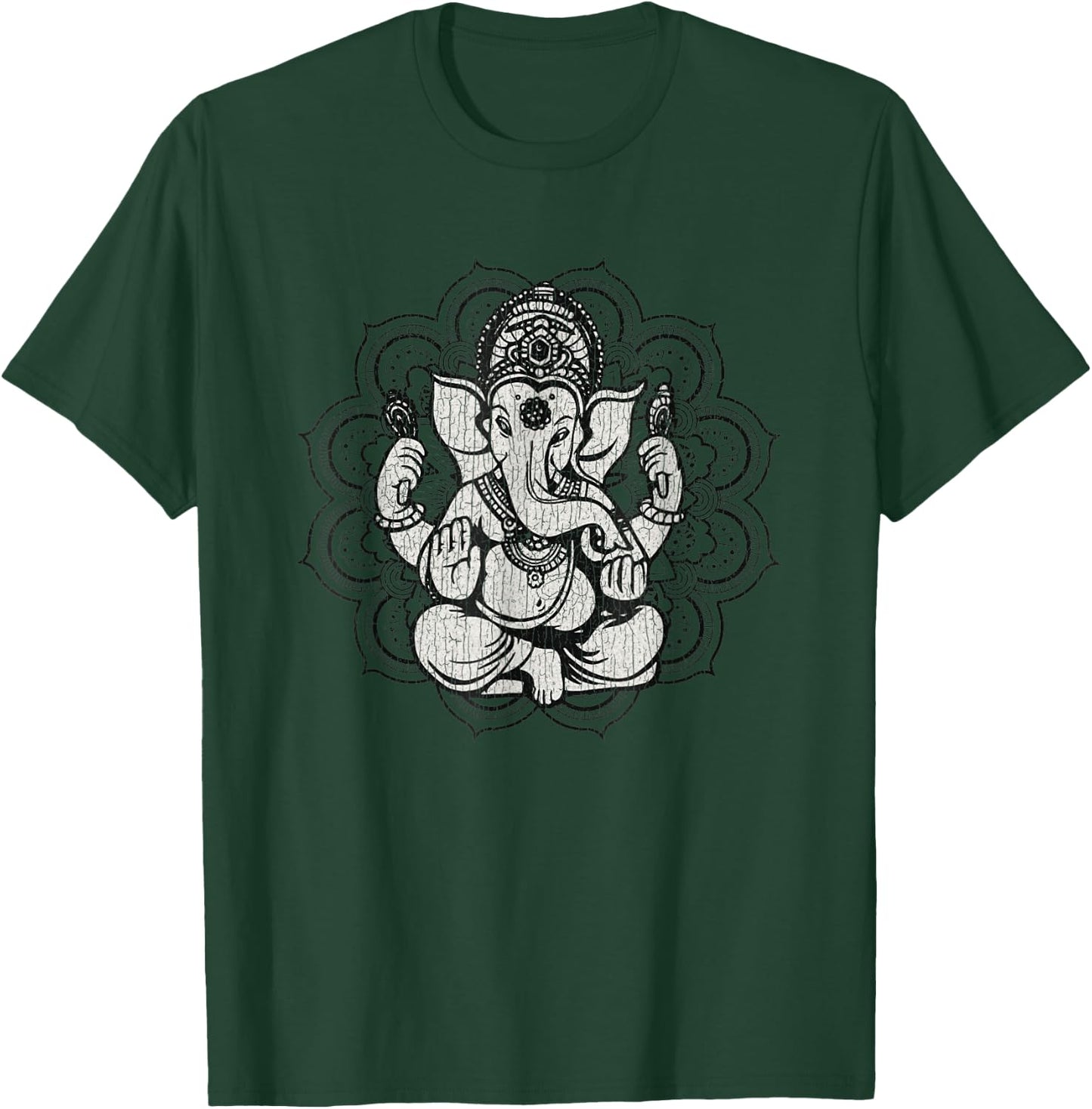 Vintage Ganesha Mandala Hindu God Hinduism Yoga Spiritual T-Shirt - T-Shirt | Forest