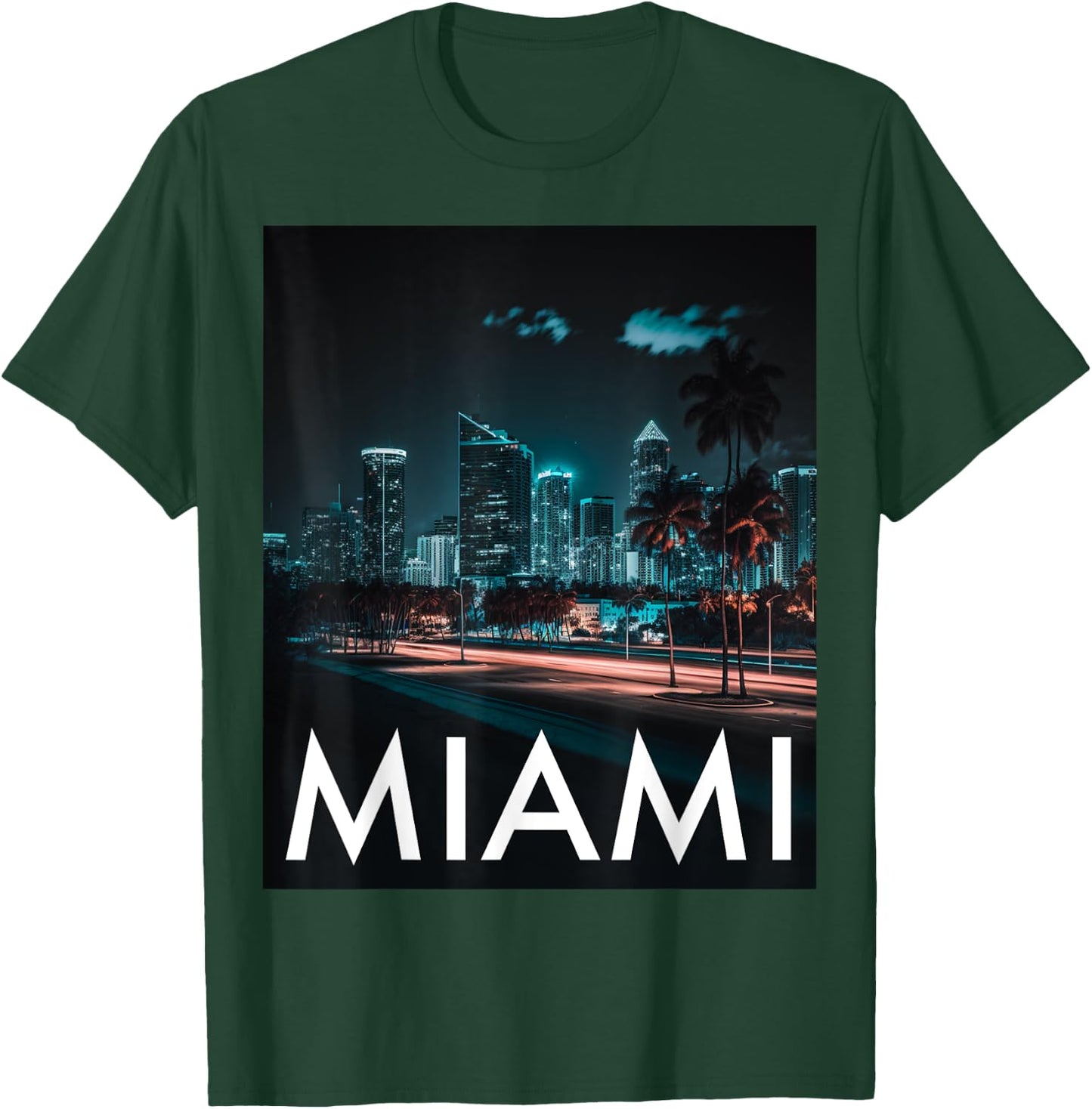 Miami Skyline Nightlife T-Shirt - T-Shirt | Forest