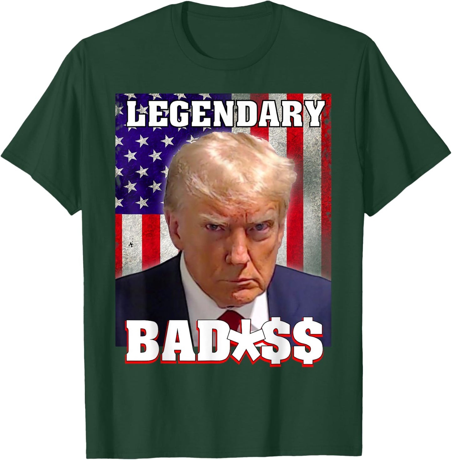 Trump 2024 Mugshot President Legendary Badass US Flag T-Shirt - T-Shirt | Forest