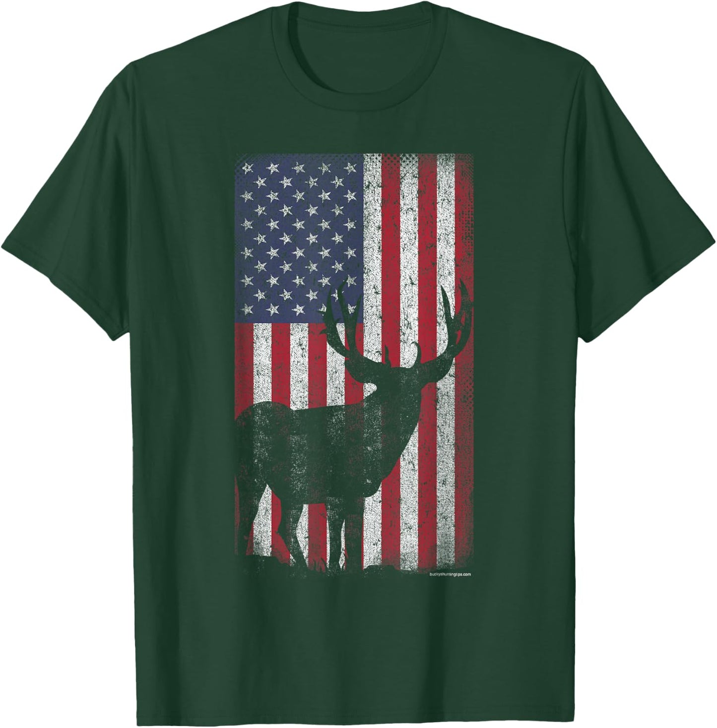 Deer Hunting Mule Deer Buck US Flag - American Retro T-Shirt - T-Shirt | Forest