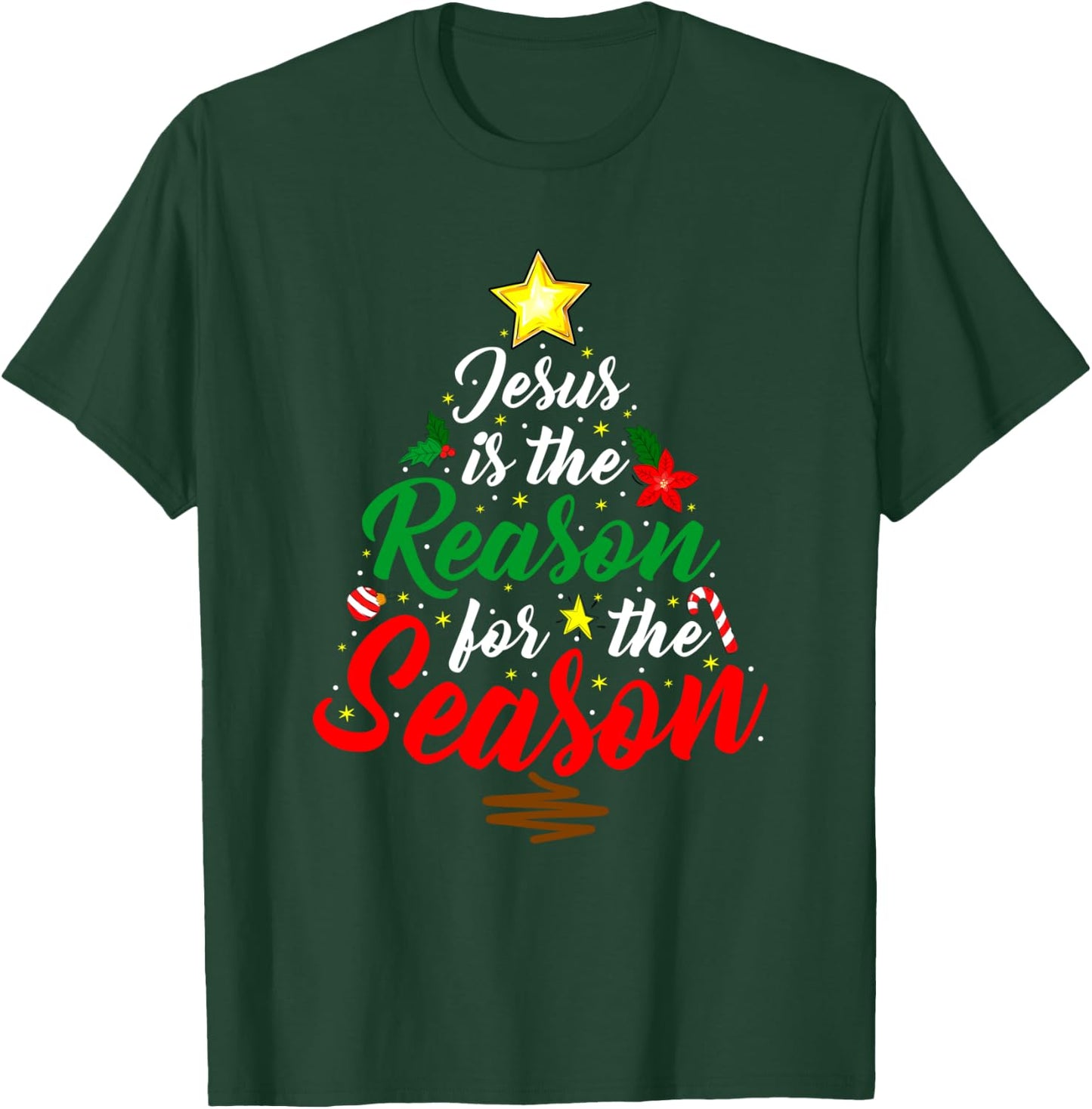 Christian Jesus The Reason Christmas Tree Xmas Religious T-Shirt - T-Shirt | Forest