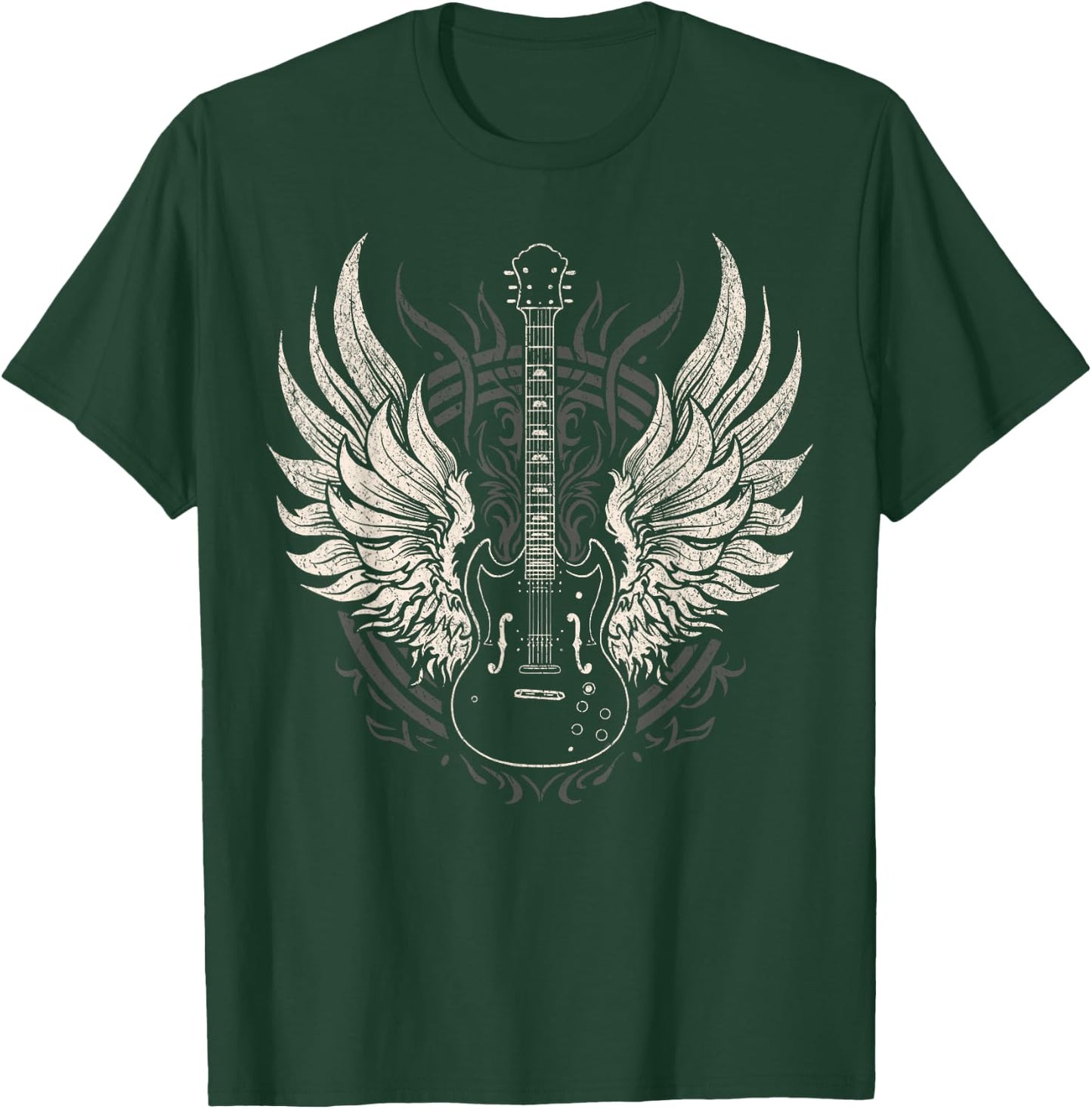 Rock & Roll Music Lover Guitar with Wings Retro Vintage T-Shirt - T-Shirt | Forest