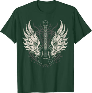 Rock & Roll Music Lover Guitar with Wings Retro Vintage T-Shirt - T-Shirt | Forest