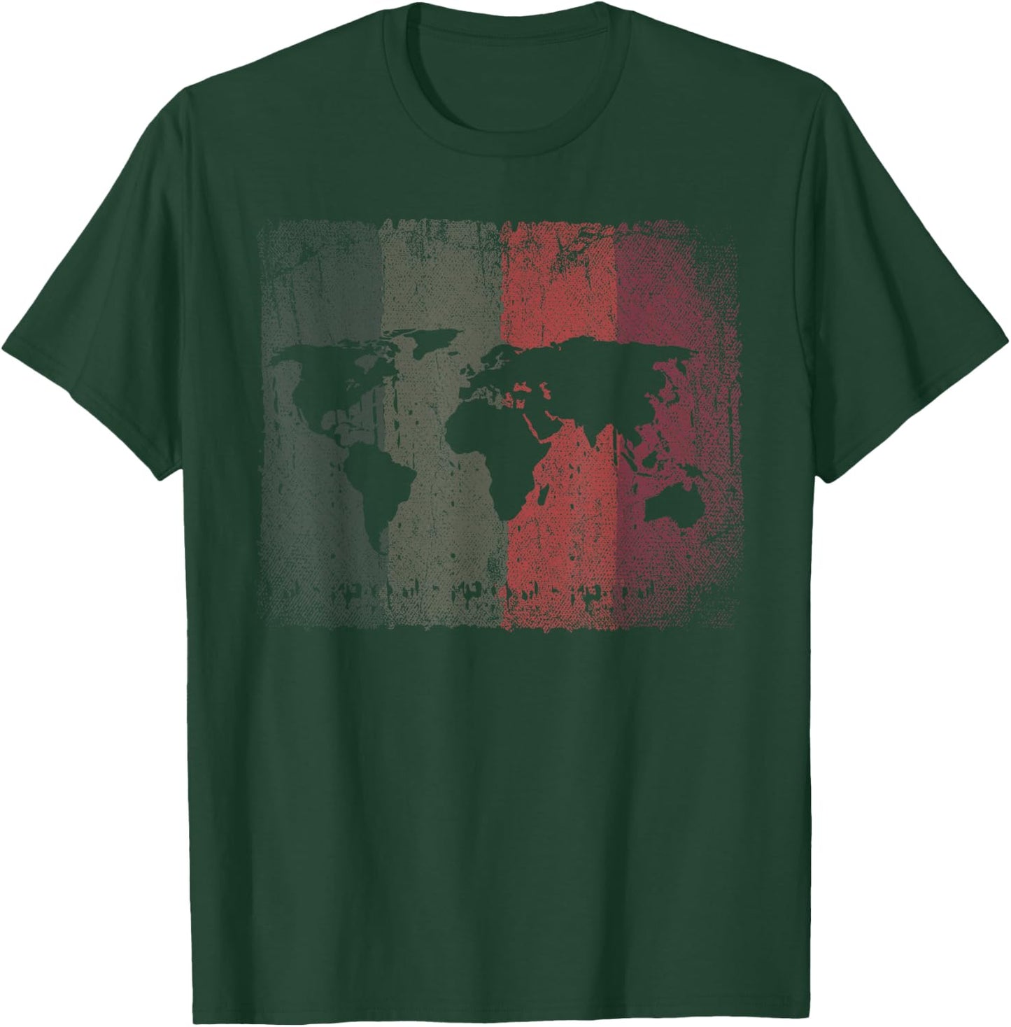 World Flags International Country Traveler Retro World Map - Black, Small - -Adults, Classic Fit, Short Sleeve T-Shirt - T-Shirt | Forest