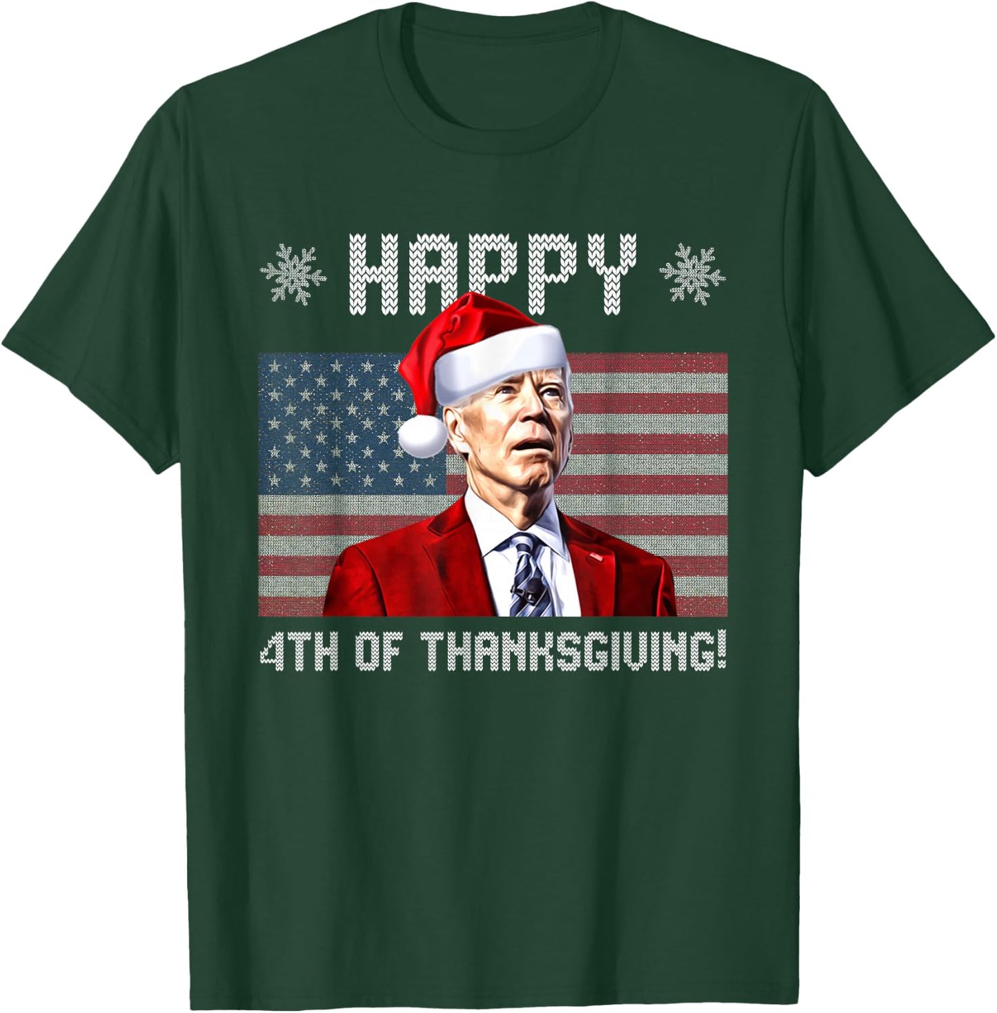 Happy 4th of Thanksgiving Christmas Biden Santa USA Flag T-Shirt - T-Shirt | Forest