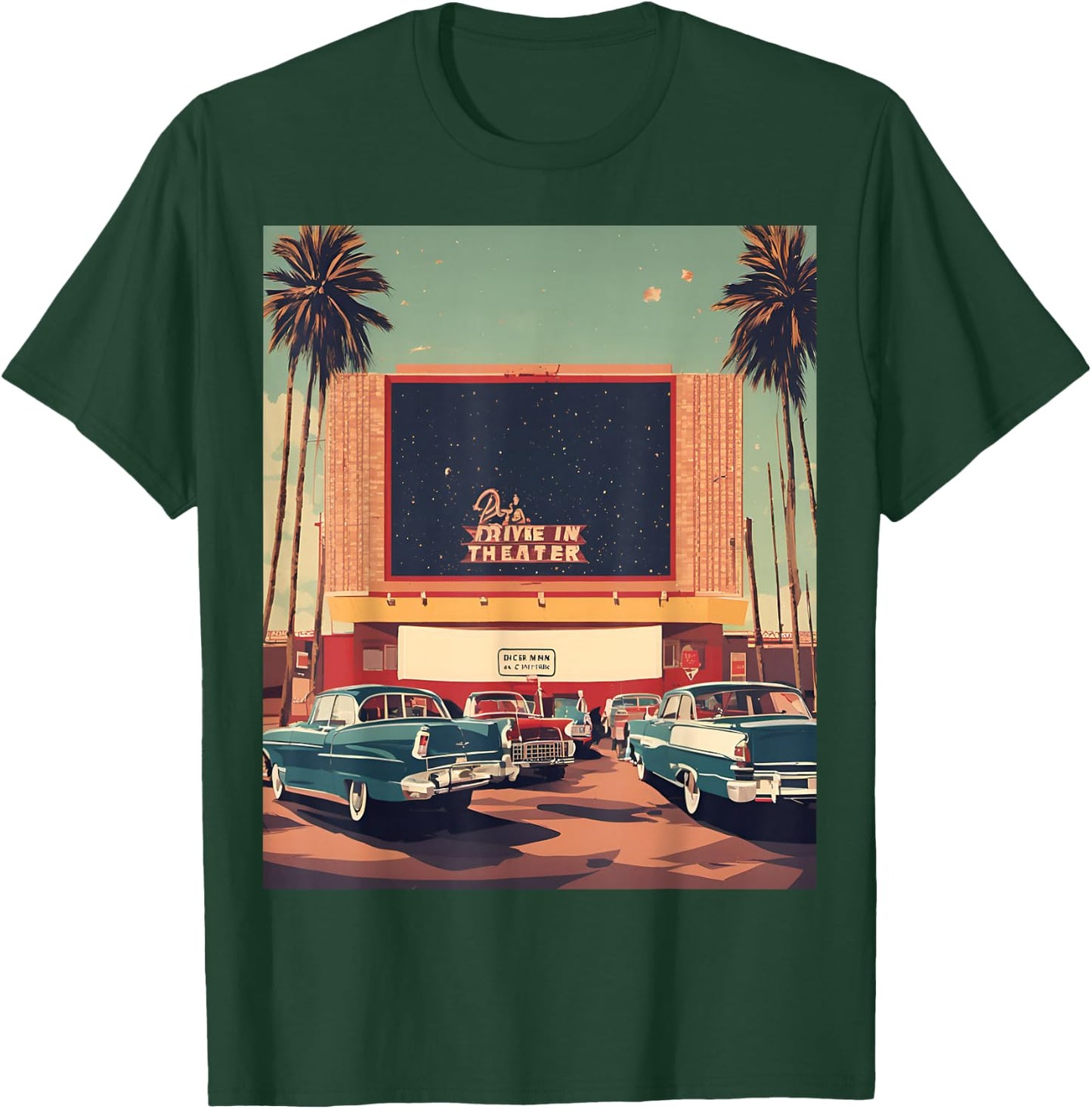 Retro Drive-in Theater Vintage Movies Graphic T-Shirt - T-Shirt | Forest