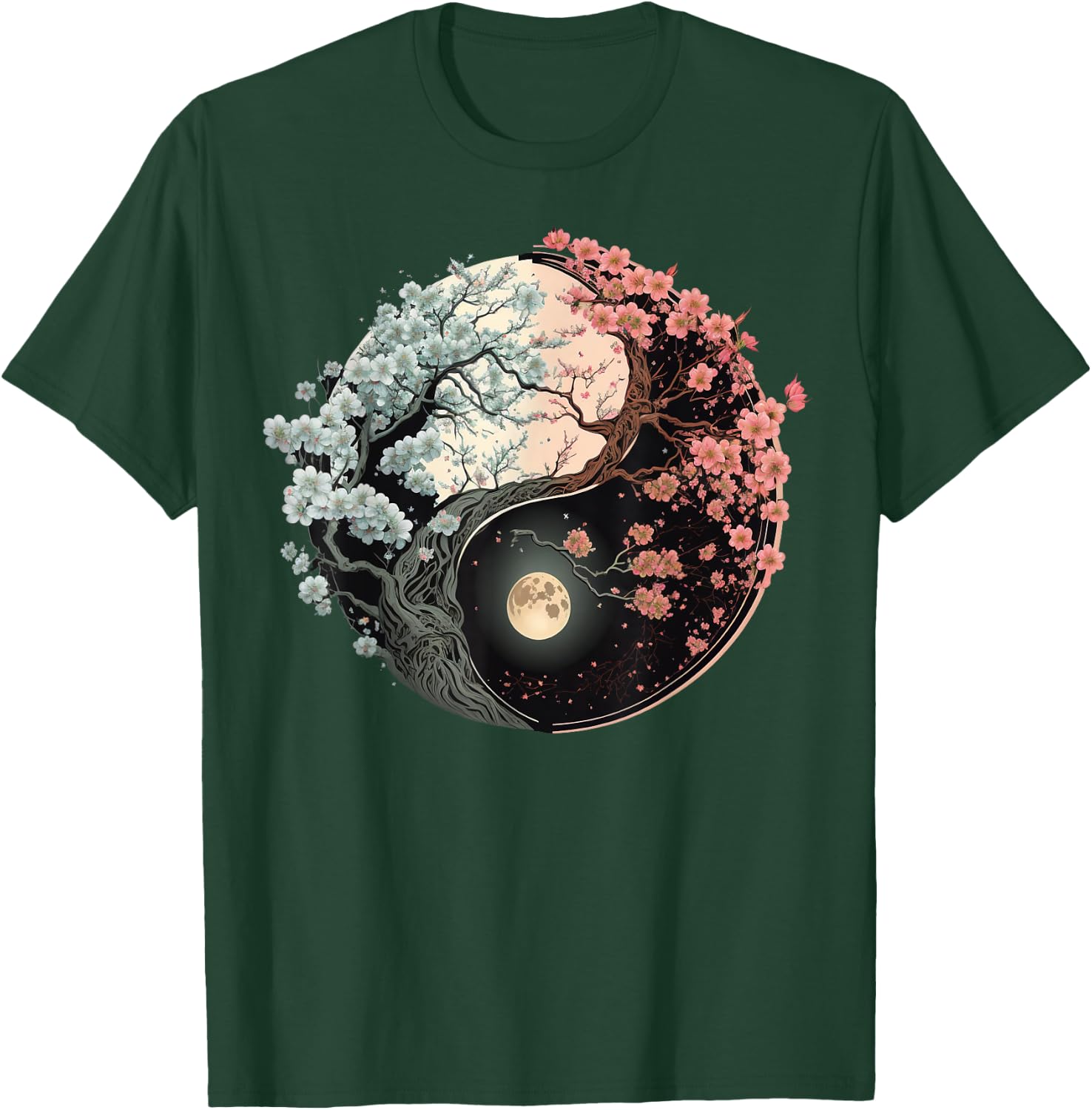 Taoism Yin Yang Cherry Blossom on Taijitu Yin Yang T-Shirt - T-Shirt | Forest