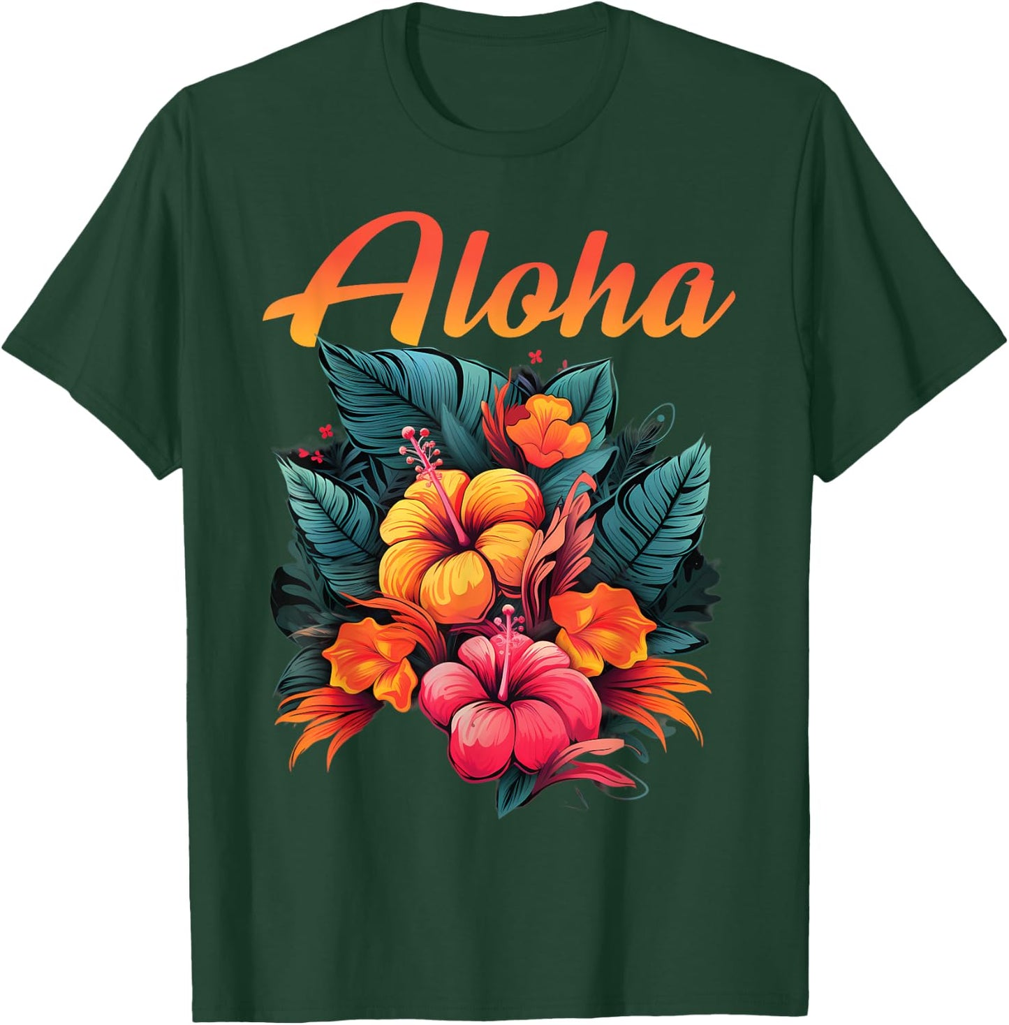 Aloha Tropical Hawaiian Flowers Hibiscus Orchid Hawaiian T-Shirt - T-Shirt | Forest