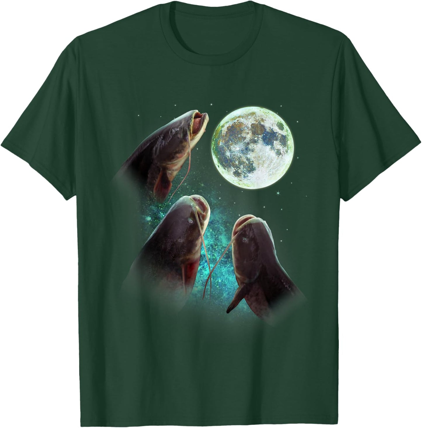 Fisherman Three Catfish Howl At Moon Wolfs Wolves Parody T-Shirt - T-Shirt | Forest