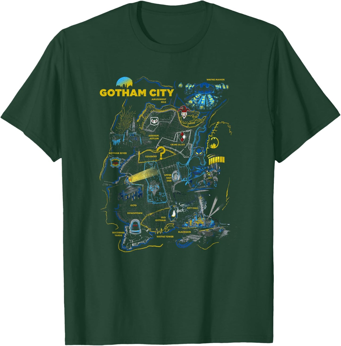 DC Comics Batman Gotham City Map Locations Territorial Logo T-Shirt - T-Shirt | Forest