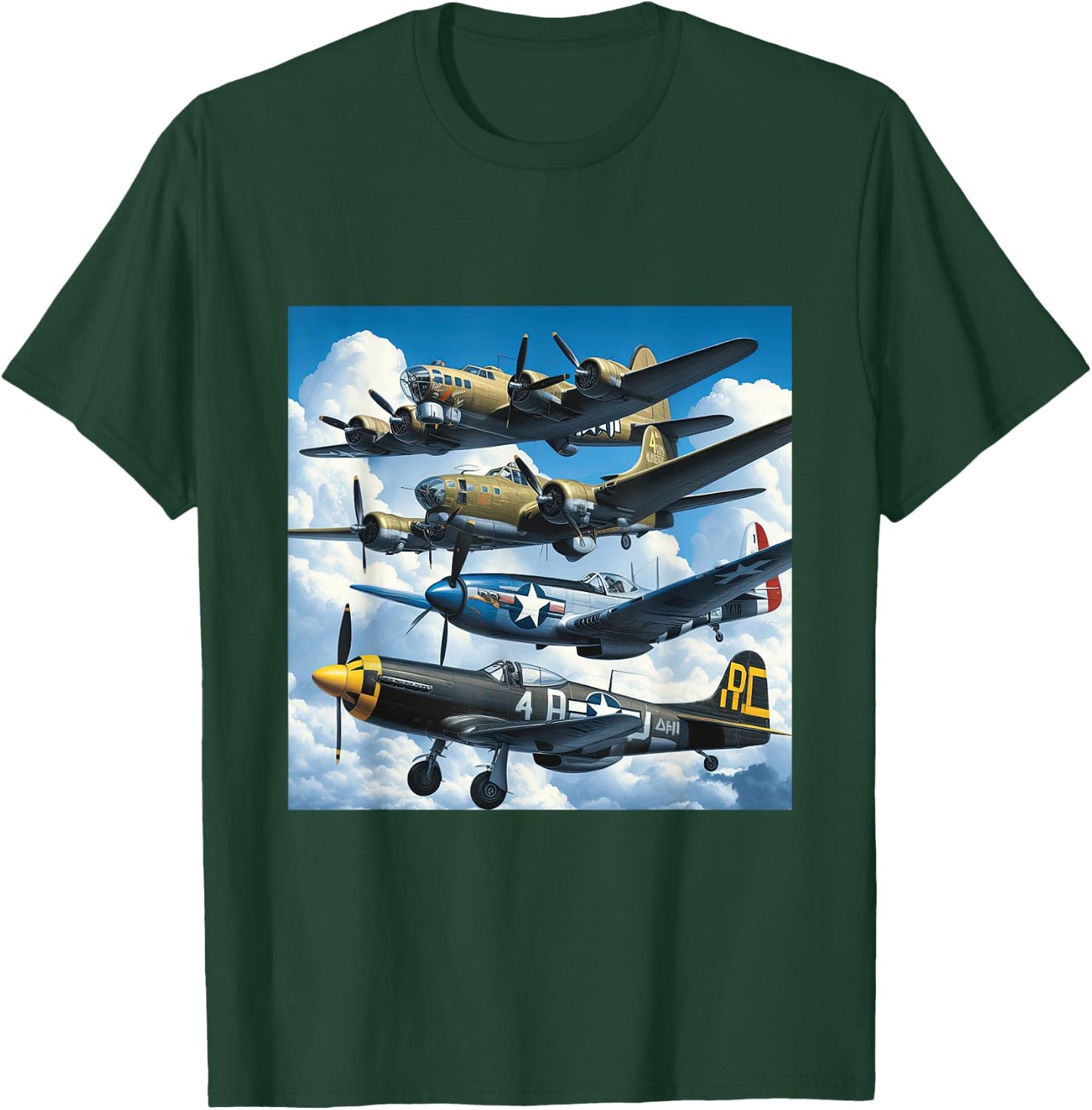 WW2 Warplanes B-17 P51 Mustang F4U Corsair P40 Warhawk T-Shirt - T-Shirt | Forest