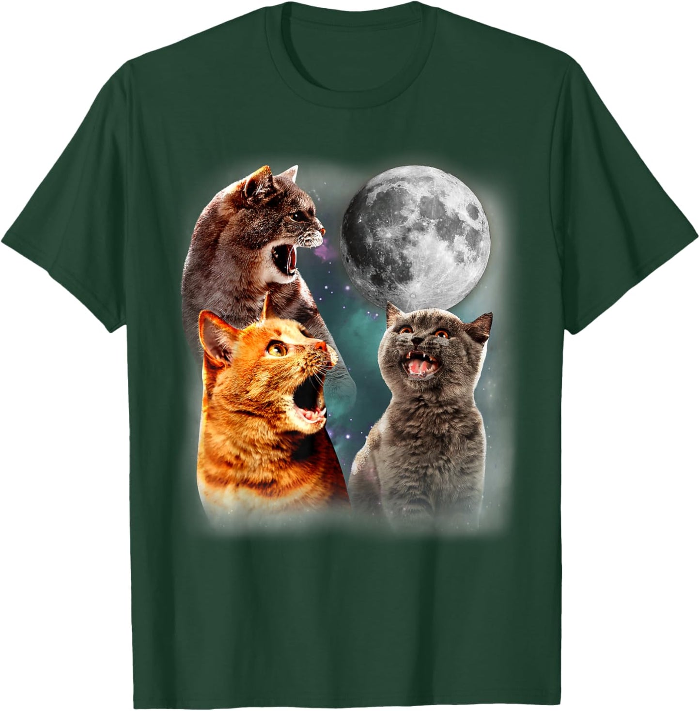 3 Moon Howling Cat Head For Cat Lover, Dad, Mom T-Shirt - T-Shirt | Forest