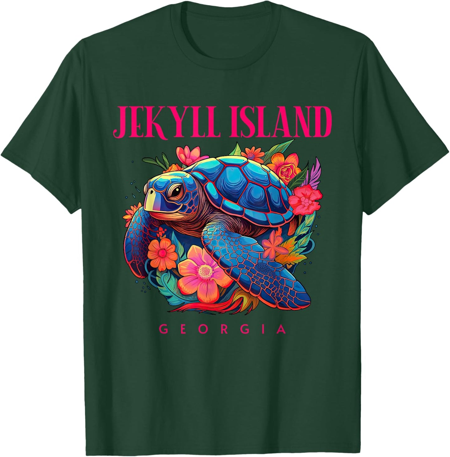 Jekyll Island Georgia Floral Beach Turtle Souvenir T-Shirt - T-Shirt | Forest