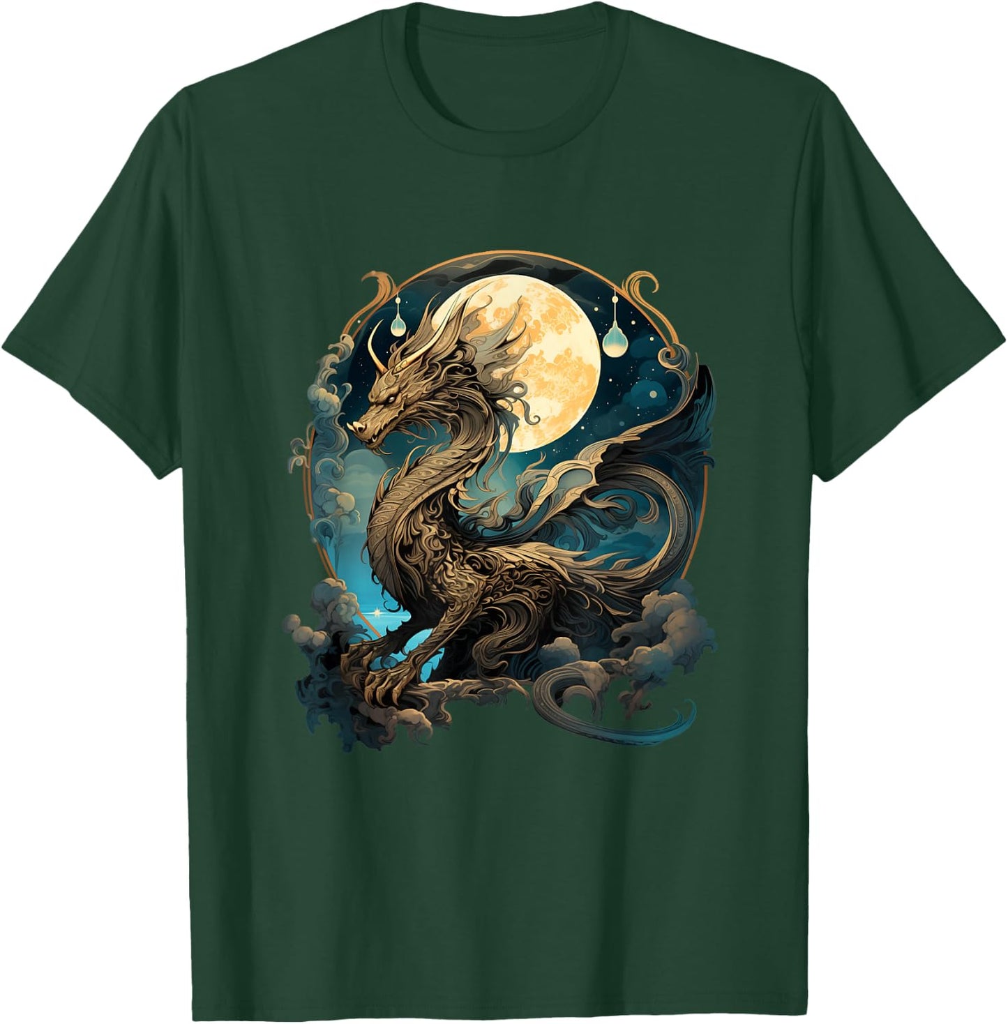 Beautiful Lunar Gold Dragon Floral Art Noveau T-Shirt - T-Shirt | Forest