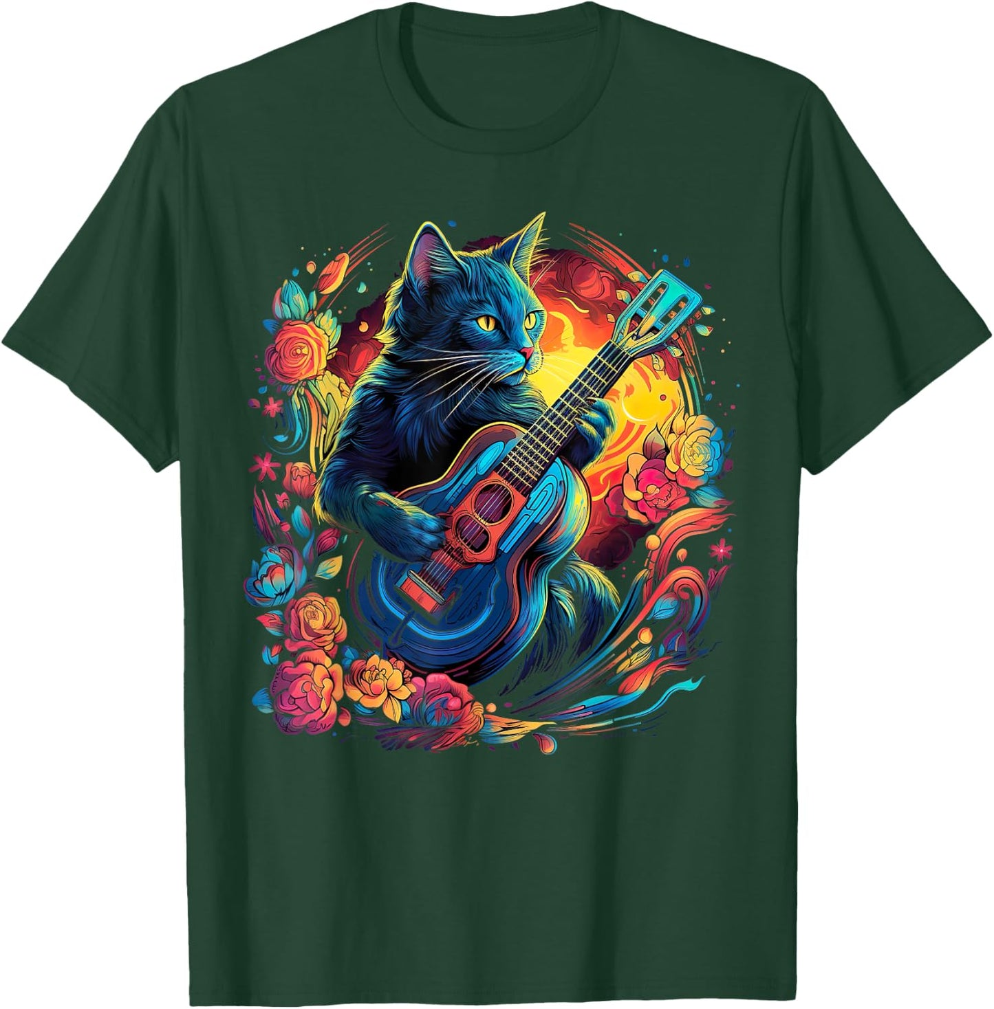 Rock Cat Playing Guitar Cat Funny Guitar Cat Kitty T-Shirt - T-Shirt | Forest