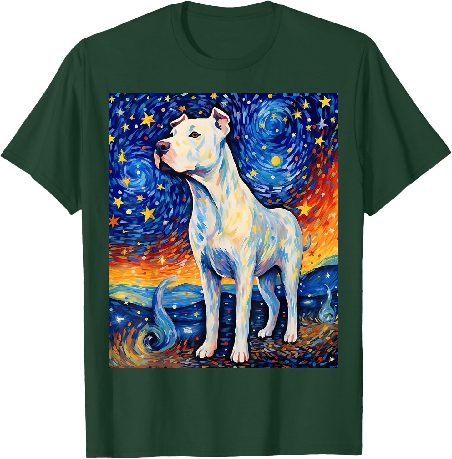 Surreal Starry Night Dogo Argentino Dog T-Shirt - T-Shirt | Forest