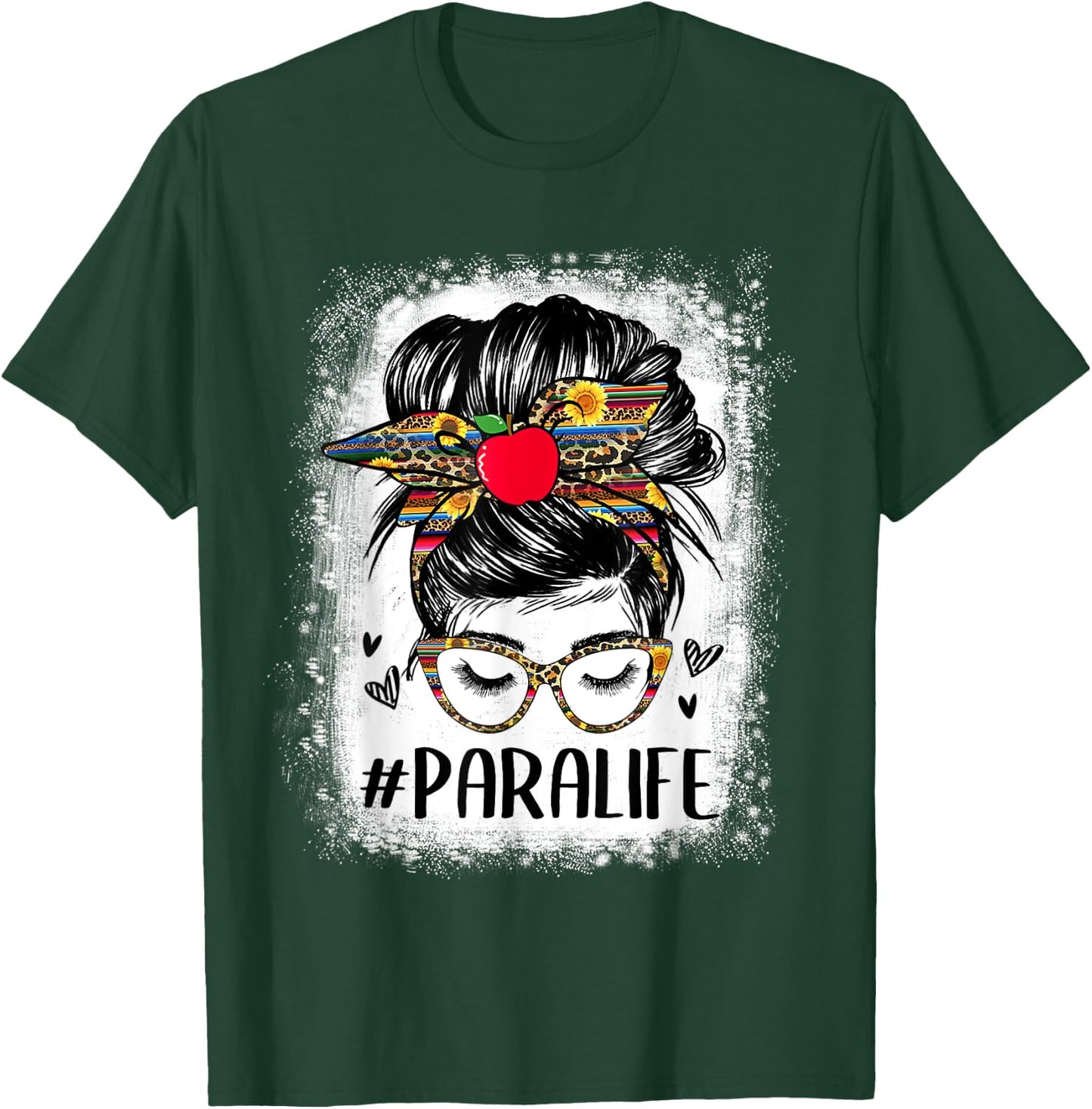 Bleached Teacher Para Life Paraprofessional Cute Messy Bun Women Girls Kids T-Shirt - T-Shirt | Forest