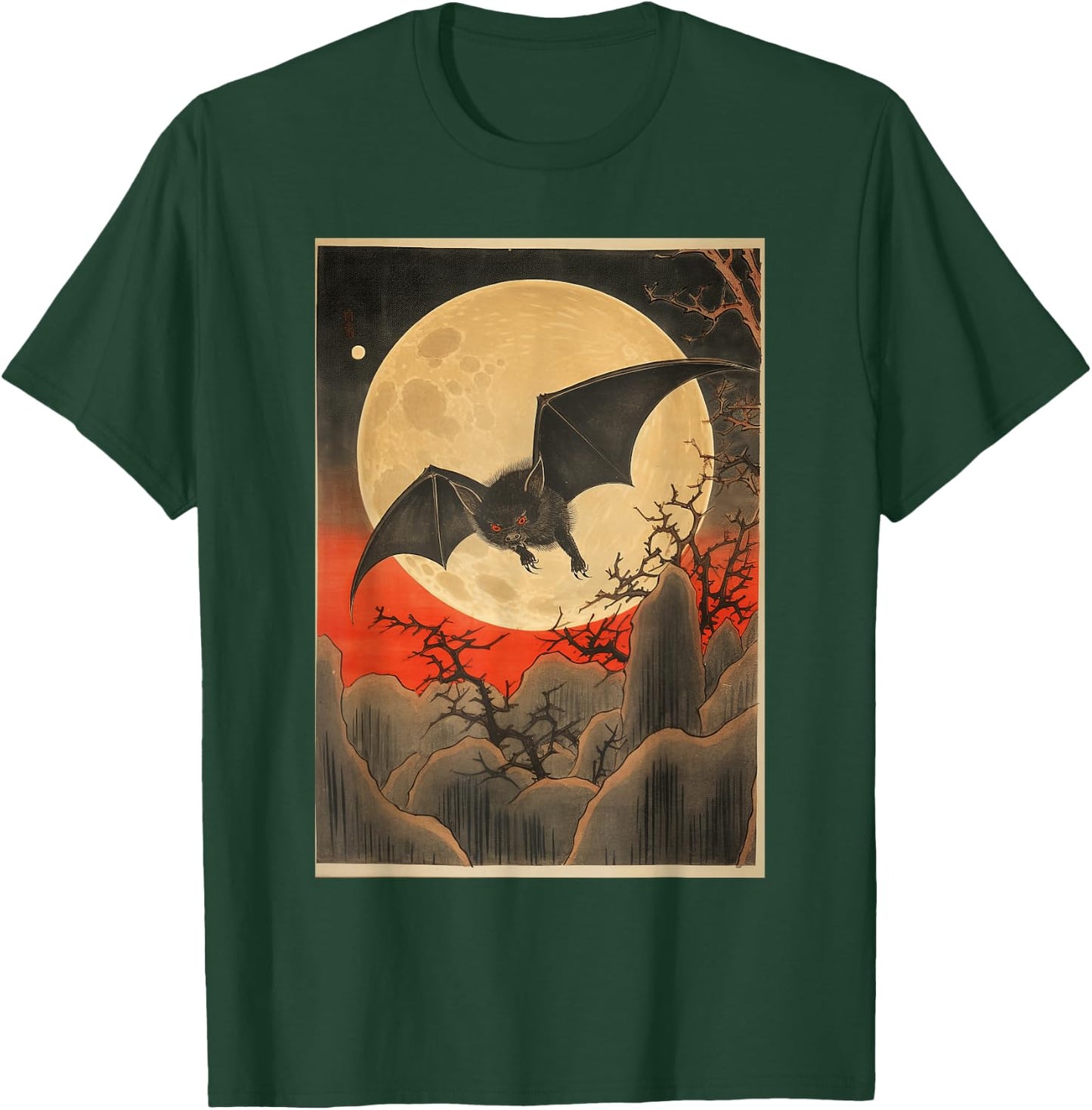 Japanese Woodblock Art 1905 Bat in Moon Meiji Era T-Shirt - T-Shirt | Forest