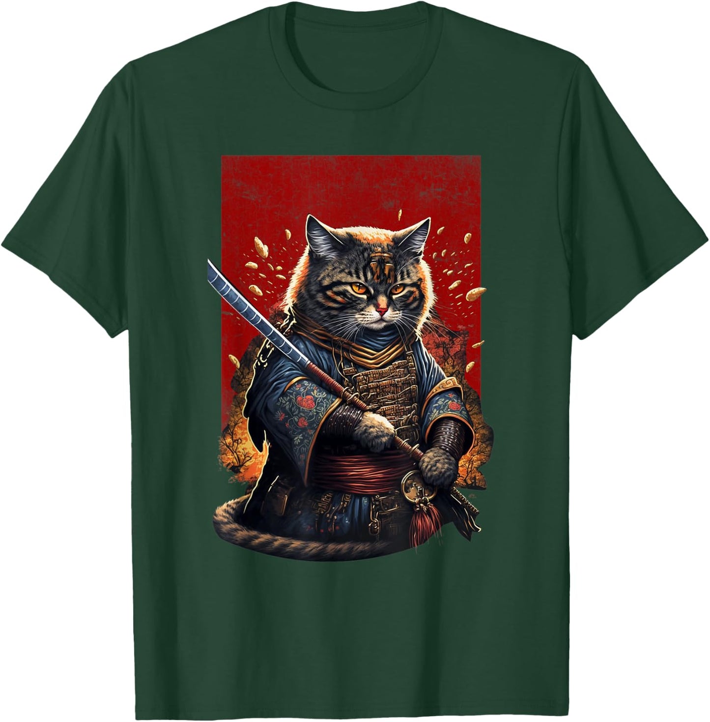 Retro Japanese Samurai Ninja Cat Kawaii Tattoo Graphic Style Men Women Kids T-Shirt - T-Shirt | Forest
