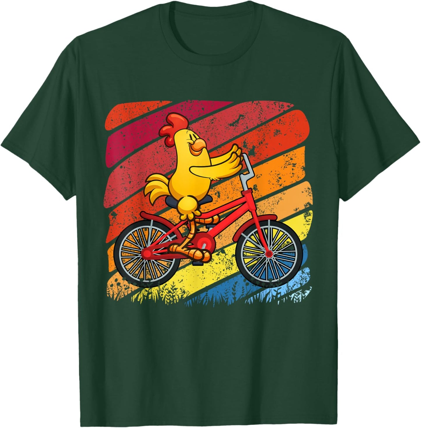 Vintage Retro Chicken Riding Bicycle Cyclist Farm Animal T-Shirt - T-Shirt | Forest